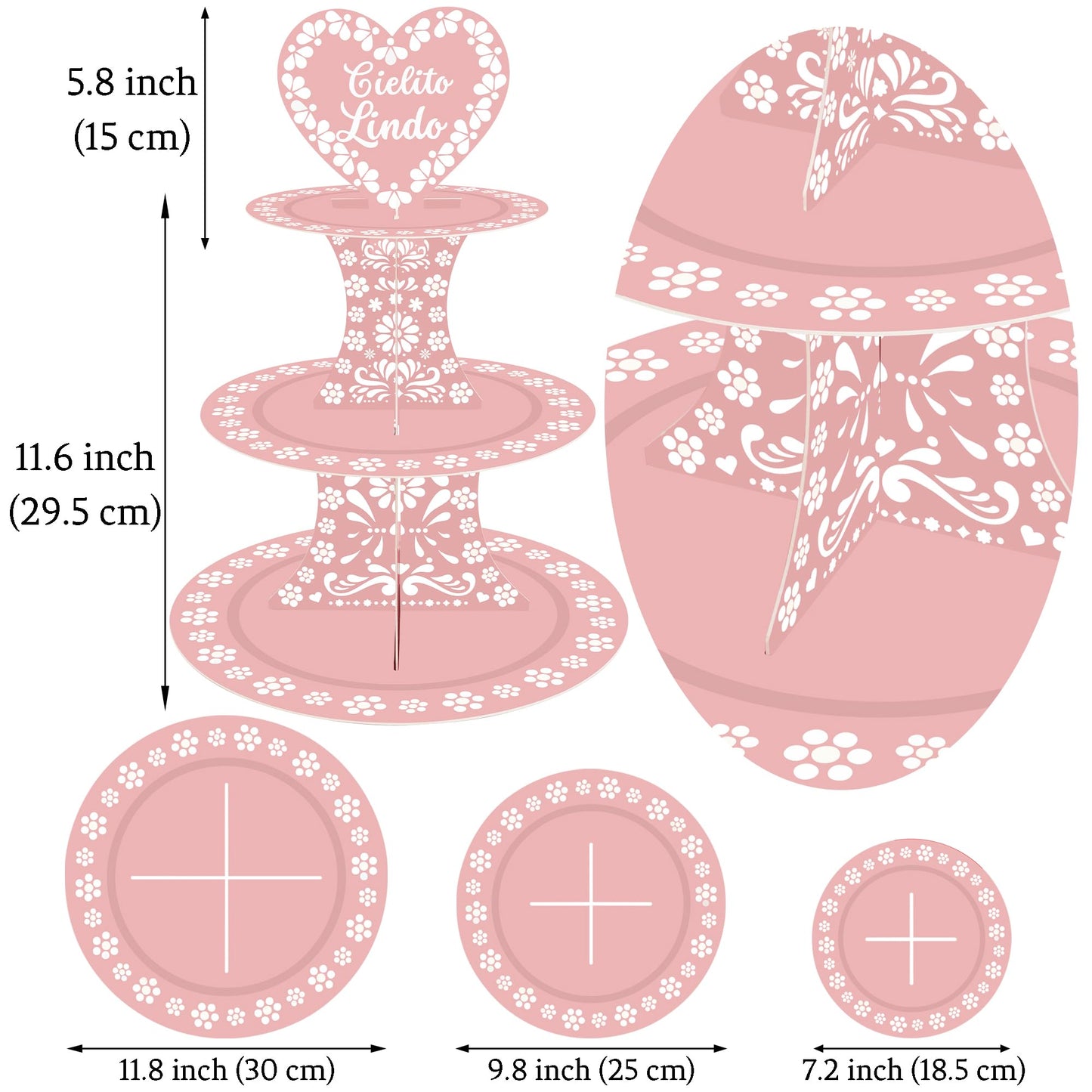 2PCS Pink Mexican Terracotta Cupcake Stand, 3 Tier Cupcake Dessert Tower