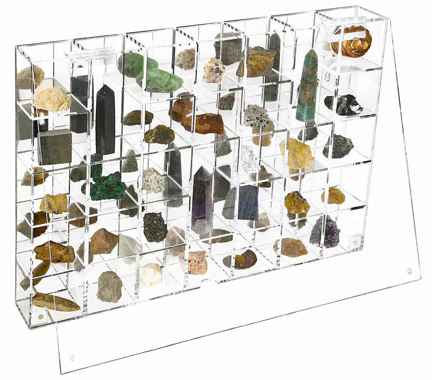 Adjustable Acrylic Display Case Clear Wall Mounted or Desktop 35 Room Storage Cabinet Organizer for Collectibles, Figures, Rock Collection, with Mirrored & Lid…