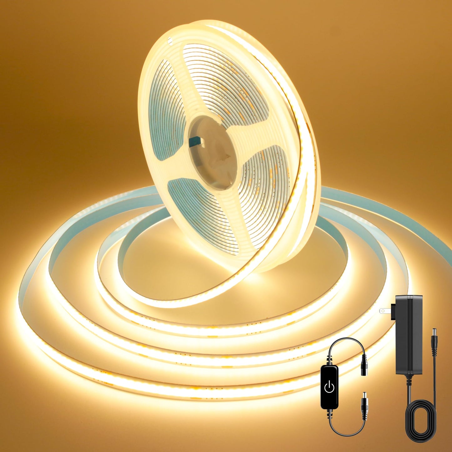 AUZIWE COB LED Strip, 16.4ft Warm White COB LED Strip Light, Dimmable LED Light Strip 2700K, CRI92+, 8mm Width, 24V Flexible LED Tape Light for TV, Bedroom, Kitchen Cabinet, Closet, Home Decoration.