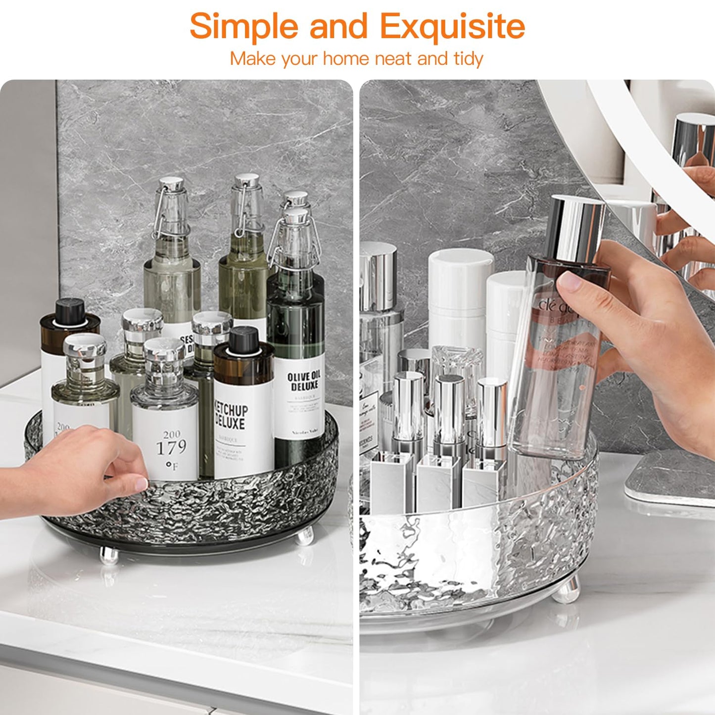 JUPITER WARRIOR 360 Rotating Makeup Organizer, Cosmetics Lazy Susan Spinning Skincare Storage for Vanity, Turntable Perfume Trays for Dresser Bathroom Countertop and Kitchen (Clear)