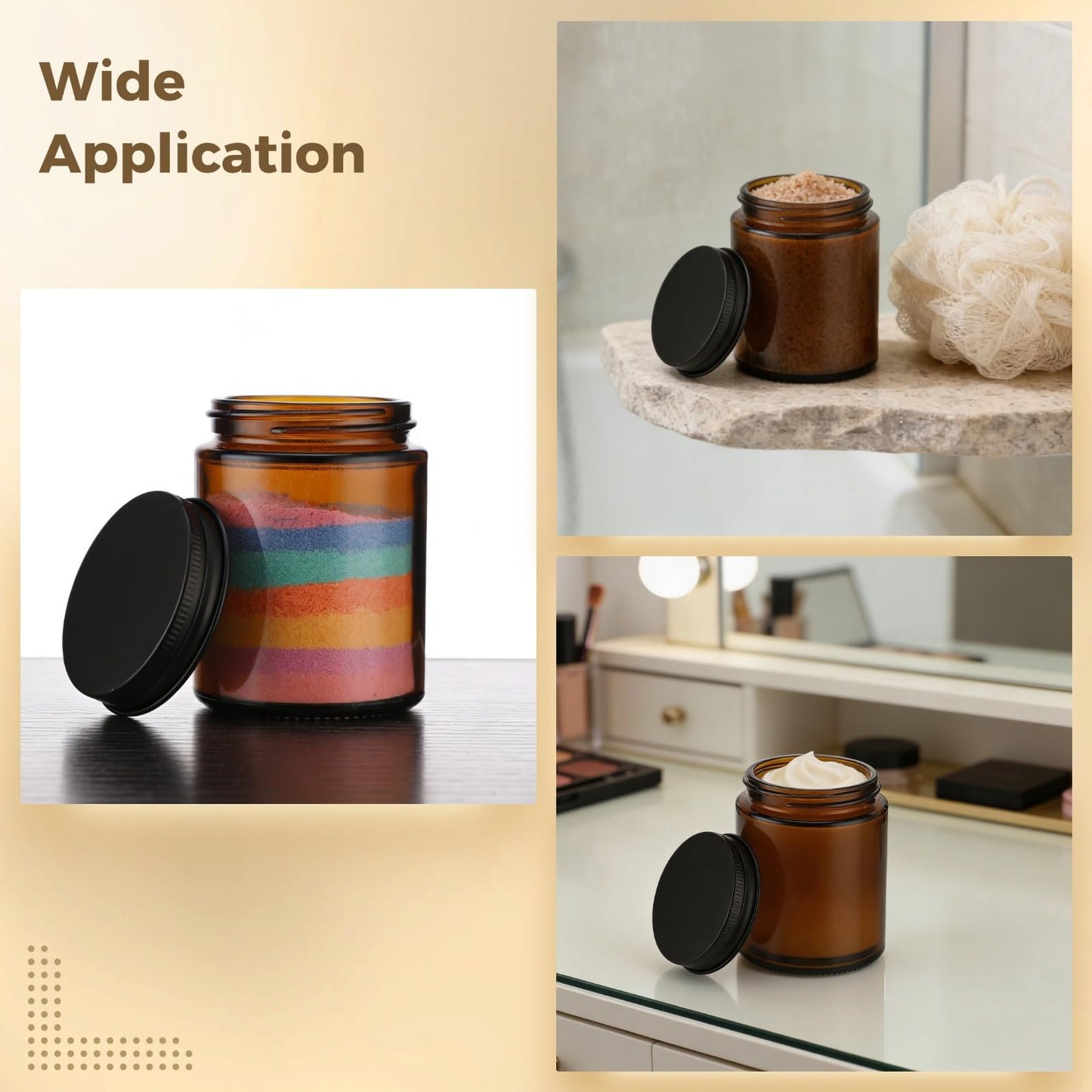 15 PCS 5 oz Amber Glass Jars with Lids - Round Brown Glass Container with Metal Lid, Small Airtight Glass Containers for Cream Lotion Powder Beauty Products, Leakproof Empty Cosmetic Travel candle Jar
