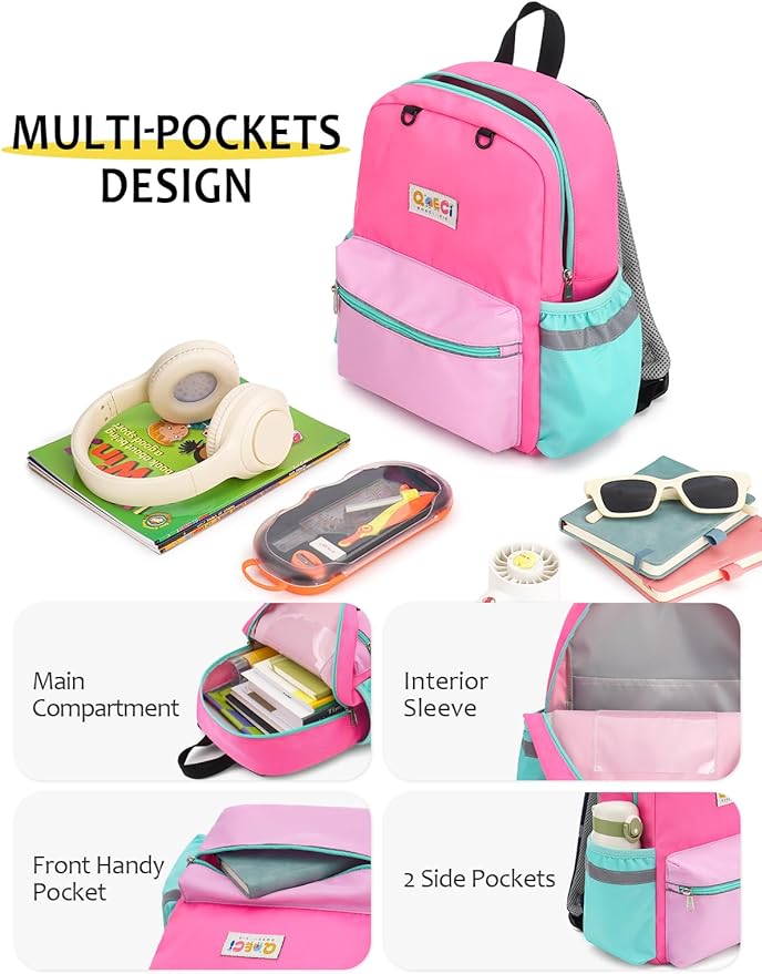 Toddler Backpack for Boys Girls 2-5, Kids Preschool Backpack, 13inch Little Kids Backpack Daycare School Bookbag for Kindergarten Elementary School Travel,Light Pink