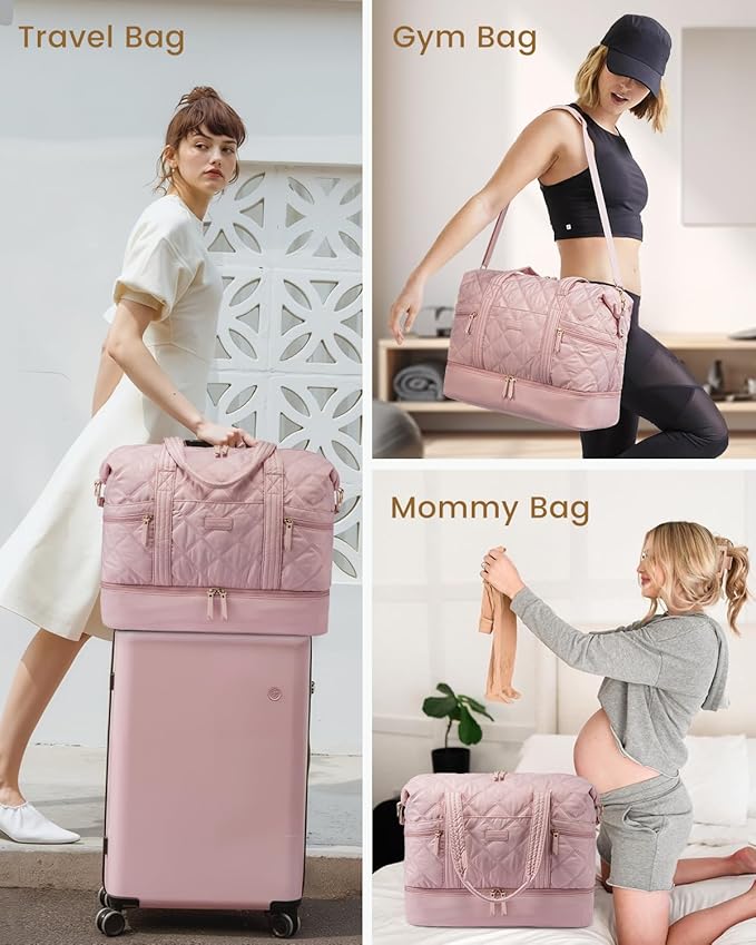 LOVEVOOK Travel Duffle Bag, Lightweight Weekender Bags for Women with Shoe Compartment,40L Puffer Gym Bag Personal Item Travel Bag,Carry On Overnight Bags and Hospital Bag for Labor and Delivery