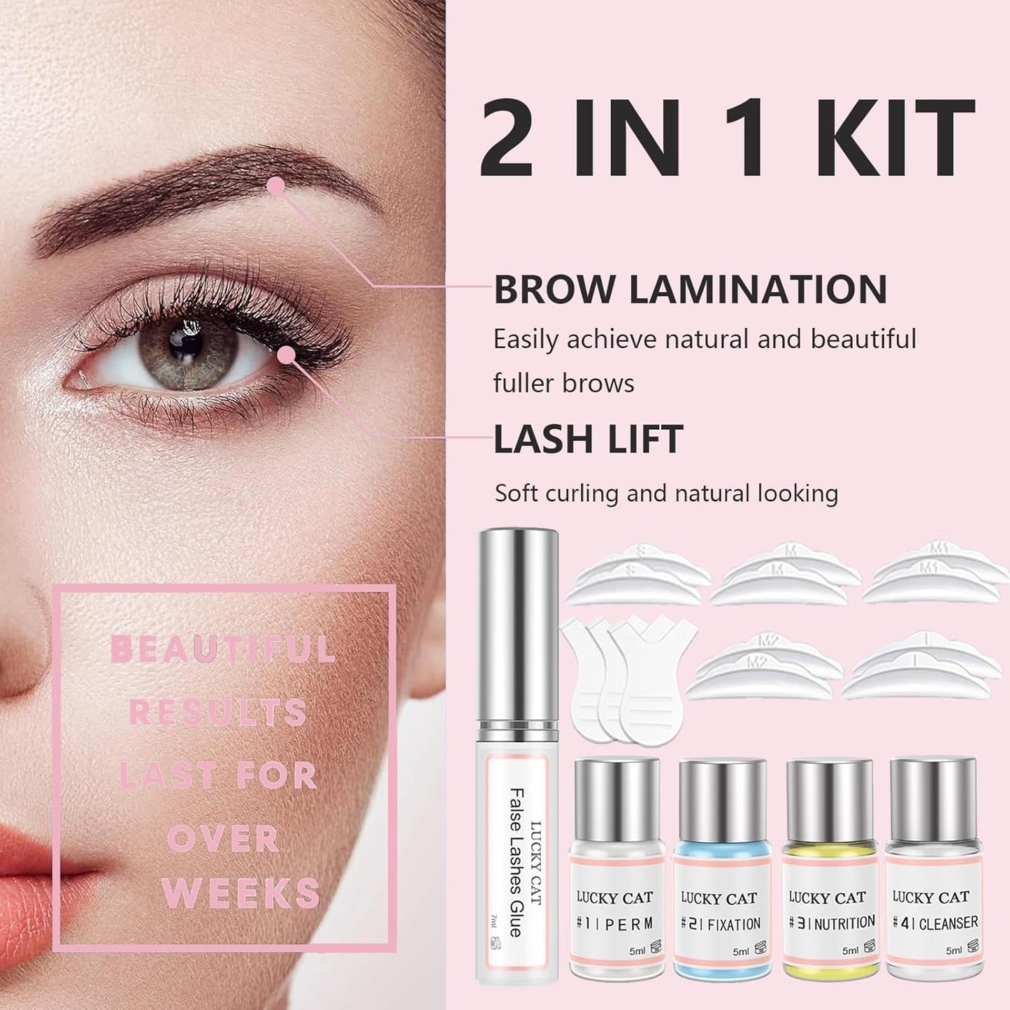 LUCKY CAT 2026 Lash Lift Kit, Professional Eyelash Perm Kit for Safe & Lasting Perming, Curling and Lifting Eyelashes, Easy for Beginner, Lash Lifting DIY Set for Salon-Quality at Home