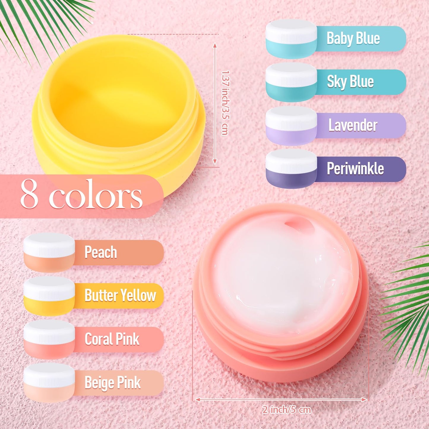 Meanplan 8 Pcs Travel Containers for Toiletries 1 Oz/ 30 ml Small Silicone Cream Jars with Lids Mini Cosmetic Jars Refillable Travel Moisturizer Container for Makeup Face Body Hand Cream
