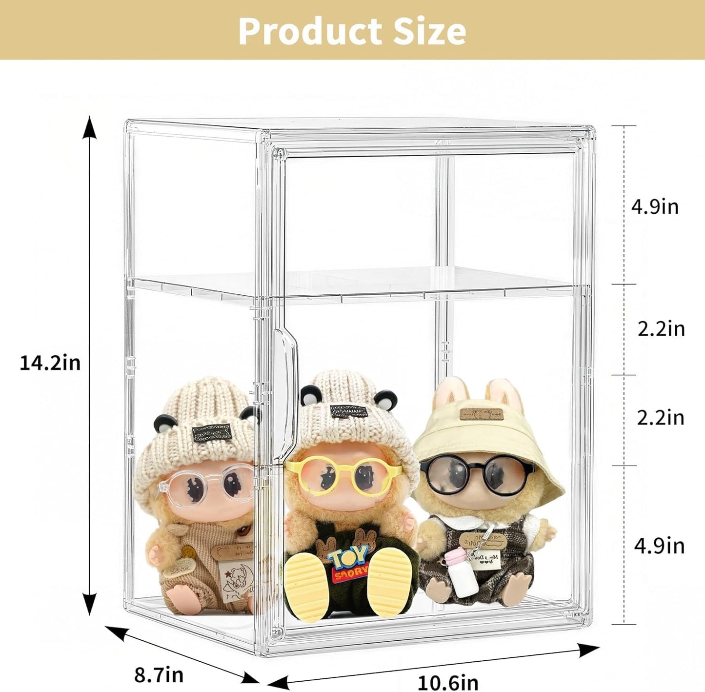 Attelite Acrylic Display Case for Collectibles, Clear Storage Bin with 3 Adjustable Layers, Stackable Storage Box with Magnetic Door for Figures, Home Office,Large,2 Tier Clear Storage Bin,4Pack