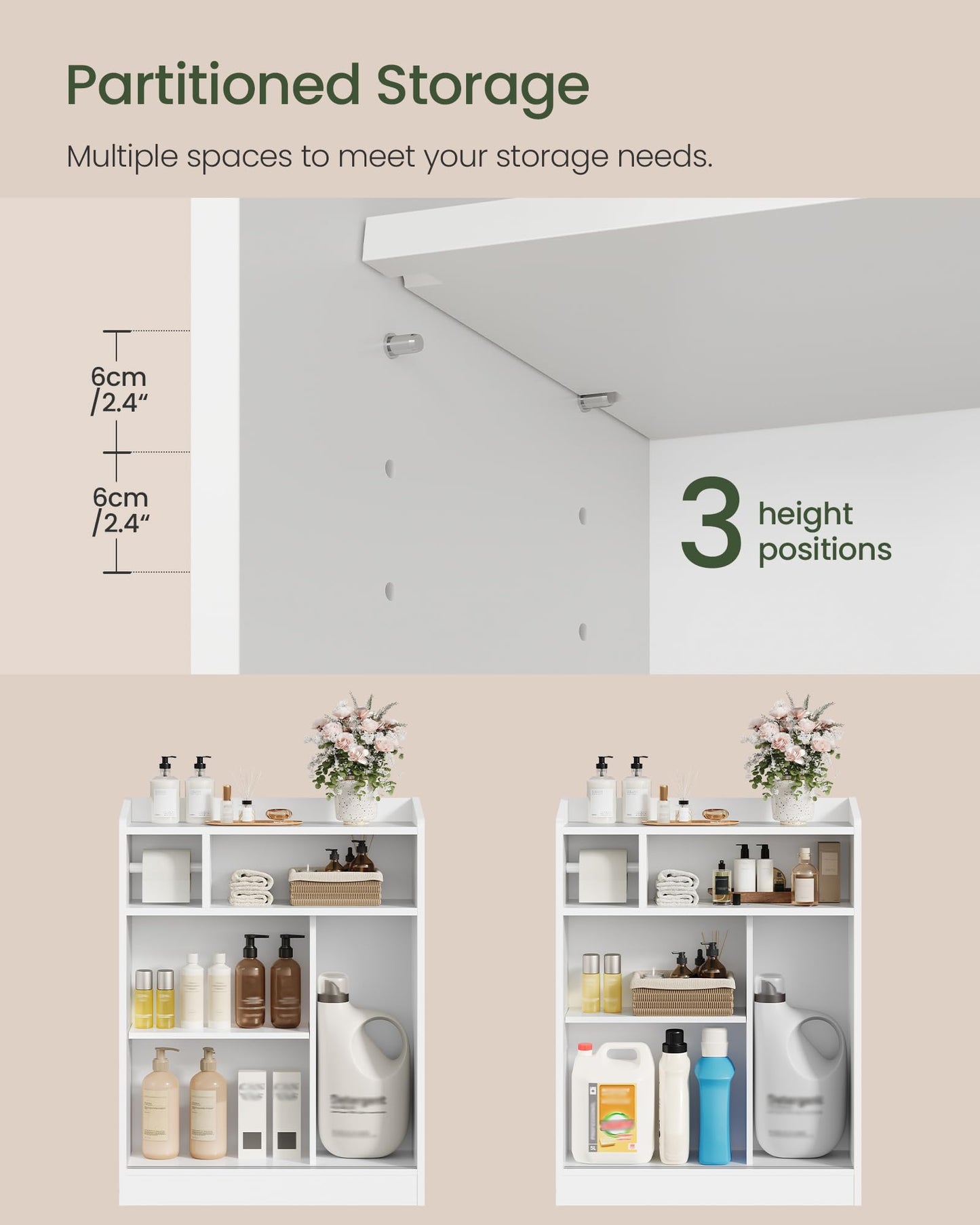CHOEZON Slim Bathroom Storage Cabinet, Bathroom Floor Cabinet, Storage Organizer with Toilet Paper Holder, Sliding Doors and Adjustable Shelf, for Small Spaces, Bathroom, Living Room, Kitchen, White