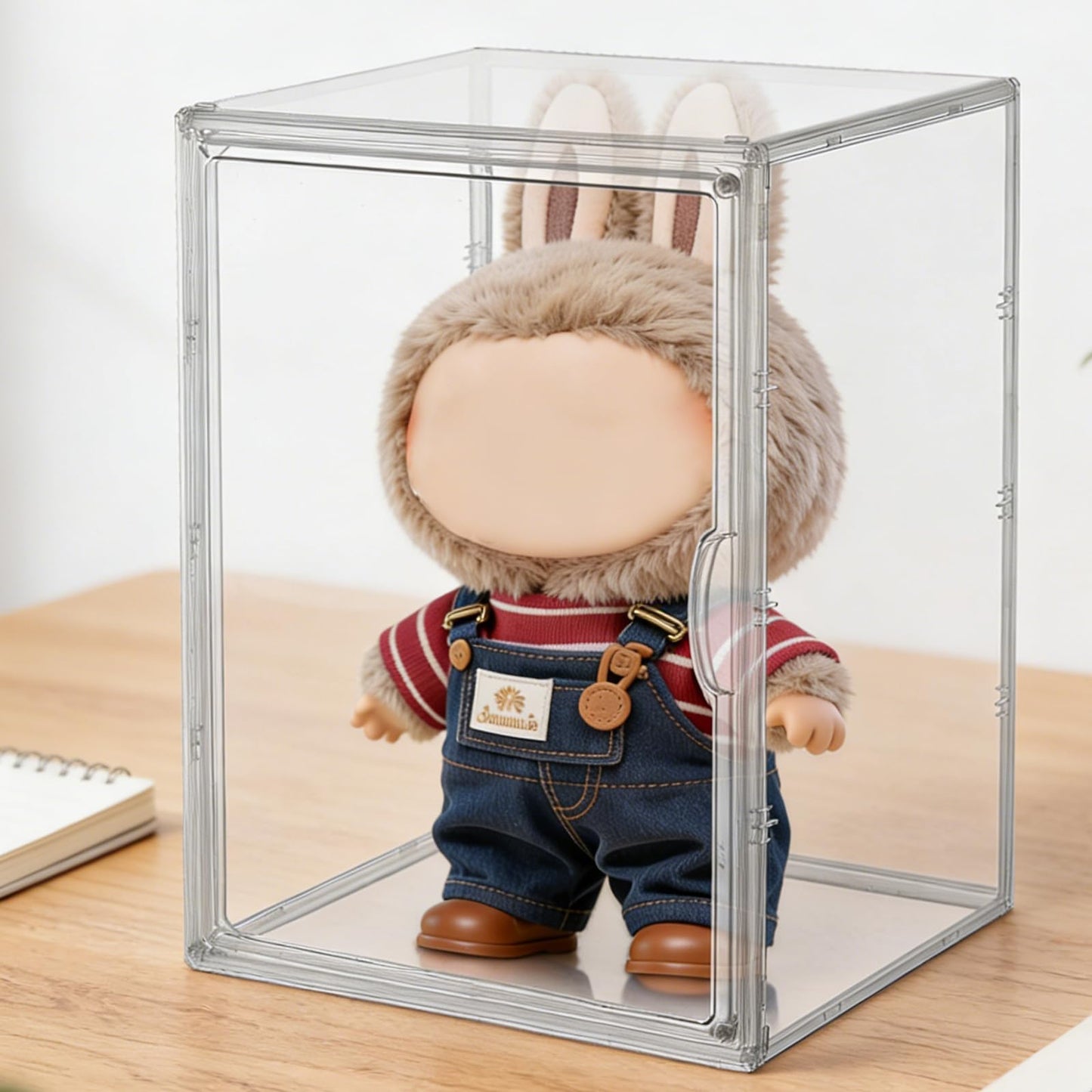 Display Case Compatible with Labubu 16 inches Height POP MART Doll, Acrylic Clear Dustproof Shelf Box with Magnetic Door, Stackable Storage Cabinet for Plush Dolls Showcase Fall in Wild
