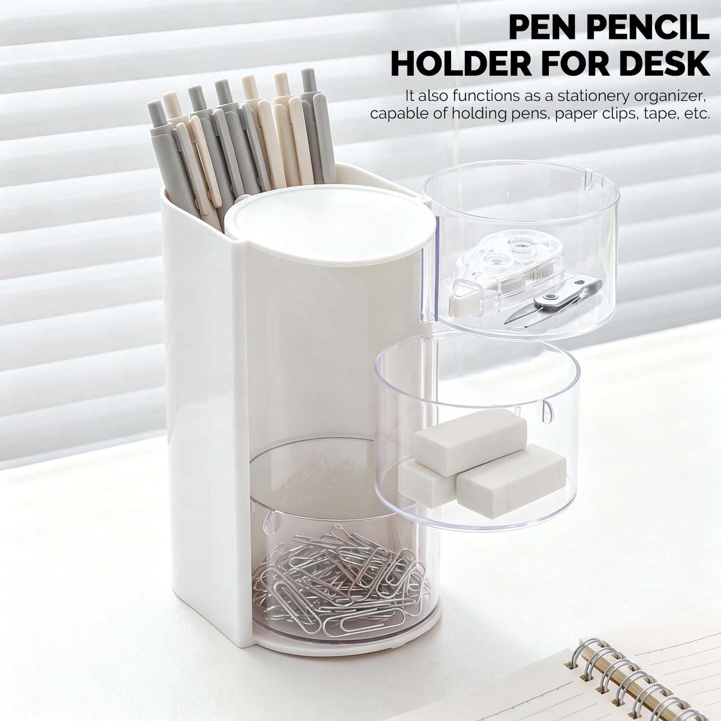 WeiLingBo 3-Layer Hair Accessories Organizer with Hair Brush Holder,Rotatable Makeup Brush Holder for Necklaces,Earring, Bracelet,Ring,Desktop Organizer Case for Cotton Swab(White)
