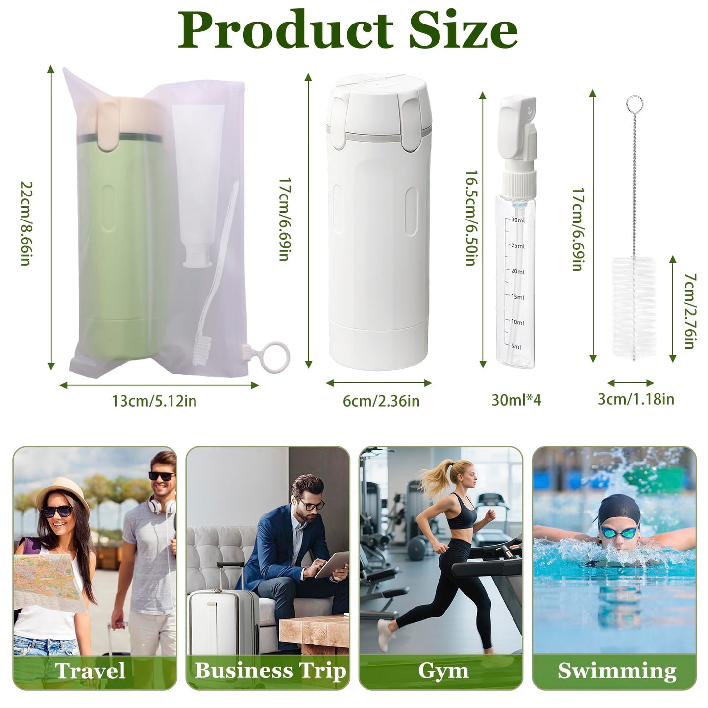 4 in 1 Travel Dispenser, 4 Pack 30ML Leak Proof Travel Size Bottles with Stickers, Brush & Storage Bag, Refillable TSA Approved Travel Toiletry Container Set for Shampoo, Lotion, Conditioner (White)