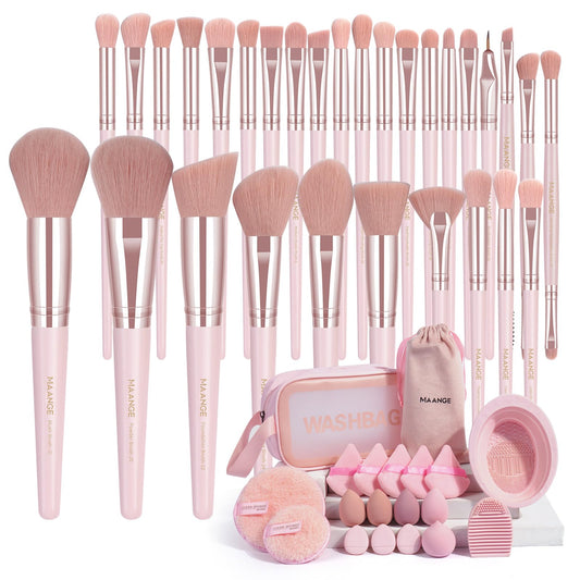 MAANGE Makeup Brush Set 49 Pcs Makeup Tool Set Premium Synthetic Foundation Powder Concealers Eye shadows Blush Makeup Brushes (Pink, 49 Piece Set)