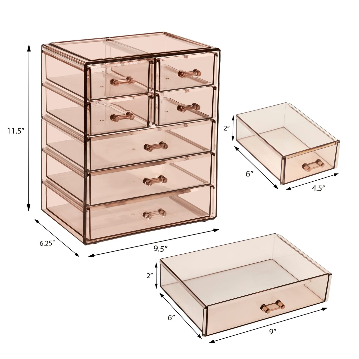 Sorbus Acrylic Makeup Organizer Set, 7-Drawer Vanity & Countertop Cosmetic Storage with Small & Wide Drawers, Bronze Glow Makeup Storage for Brushes, Lipsticks, Jewelry, Holiday Gift for Women & Teens