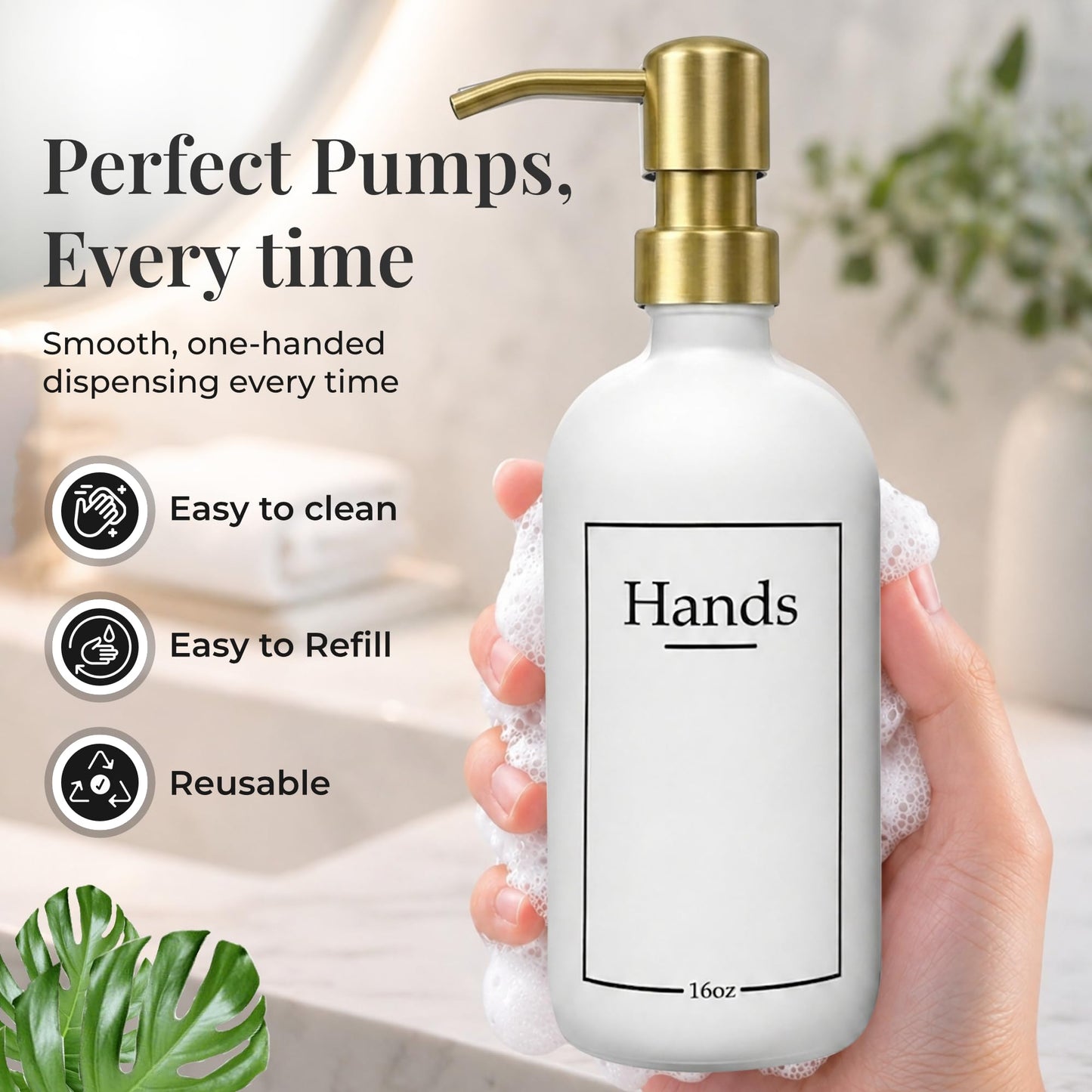 Glass Hand and Dish Soap Dispenser Set with Bamboo Tray – Kitchen Soap Dispenser Set, Gold Pumps, 16 oz, Silicone Funnel – Modern Farmhouse Kitchen Sink Decor & Accessories