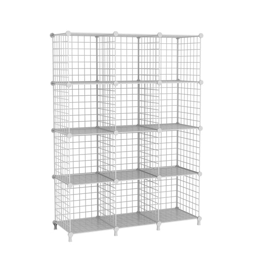 ATTDETJL 12-Cube Storage Organizer, Metal Wire Cube Shelving Unit, 11.8" L x 11.8" W x 11.8" H, Modular Grid Bookshelf for Closet, Bedroom, Office, White ATTJL12W