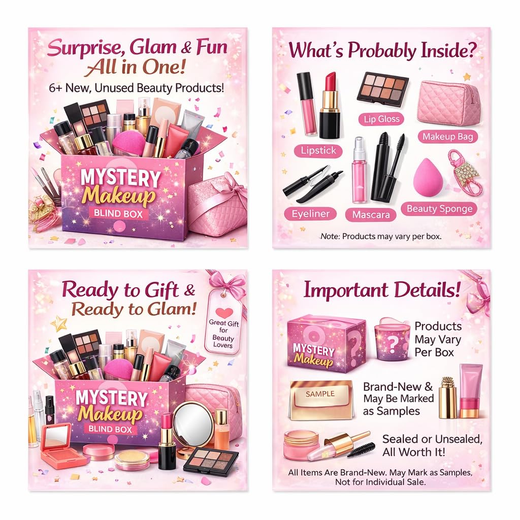 Designer Makeup Set Box - Assorted Gift Box of Perfume & Cosmetics Worth $50 - Beauty Bundle Blind Box