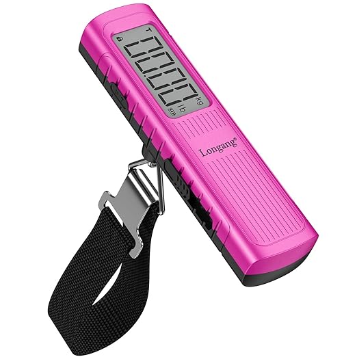 Battery-Free Digital Luggage Scale, 110lbs/50kg Portable Handheld Hanging Scale for Luggages, Suitcases, Backpacks & Bags, Easy Weighing for Travel, No Need Batteries (Pink)