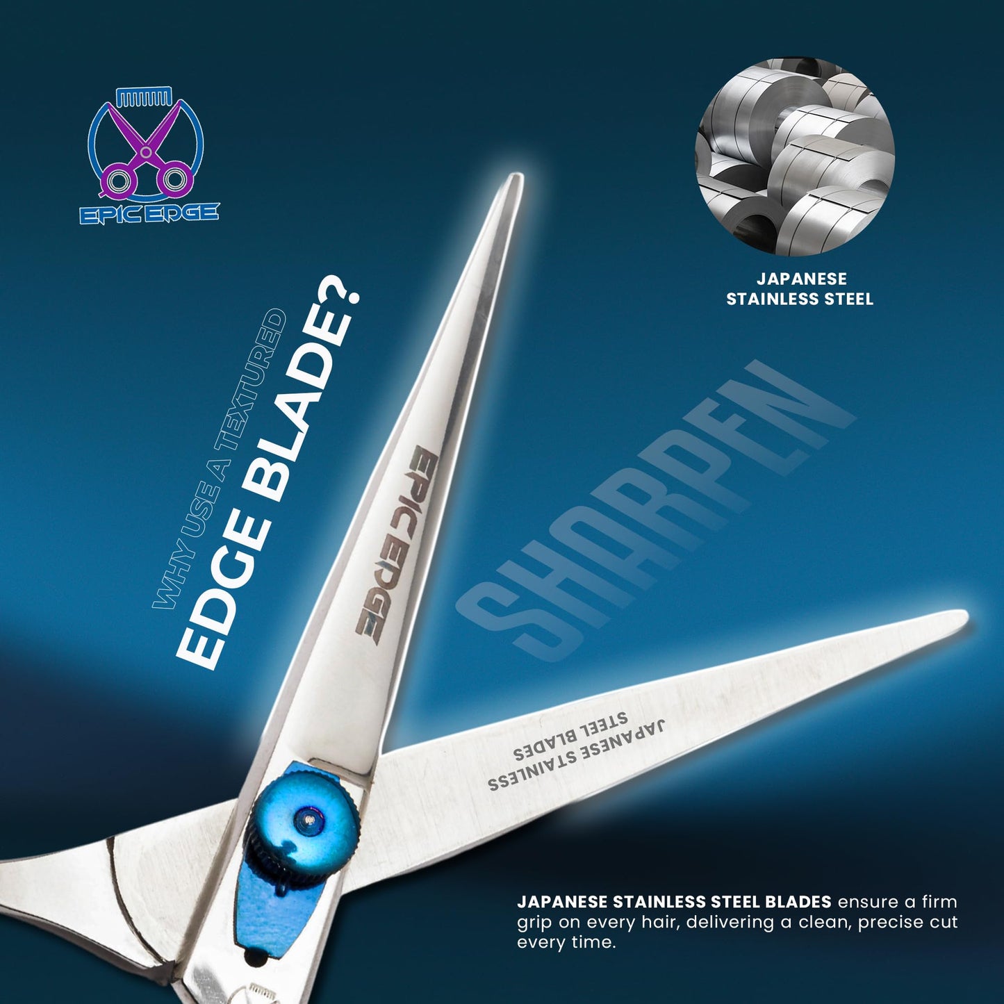 Hair Cutting Scissors – 6.5” Japanese Stainless Steel Professional Hair Scissors for Men and Women with Blue Tension Screw, Comb, Finger Rings, Cloth – Hair Shears for Man Woman Adults Kids Babies