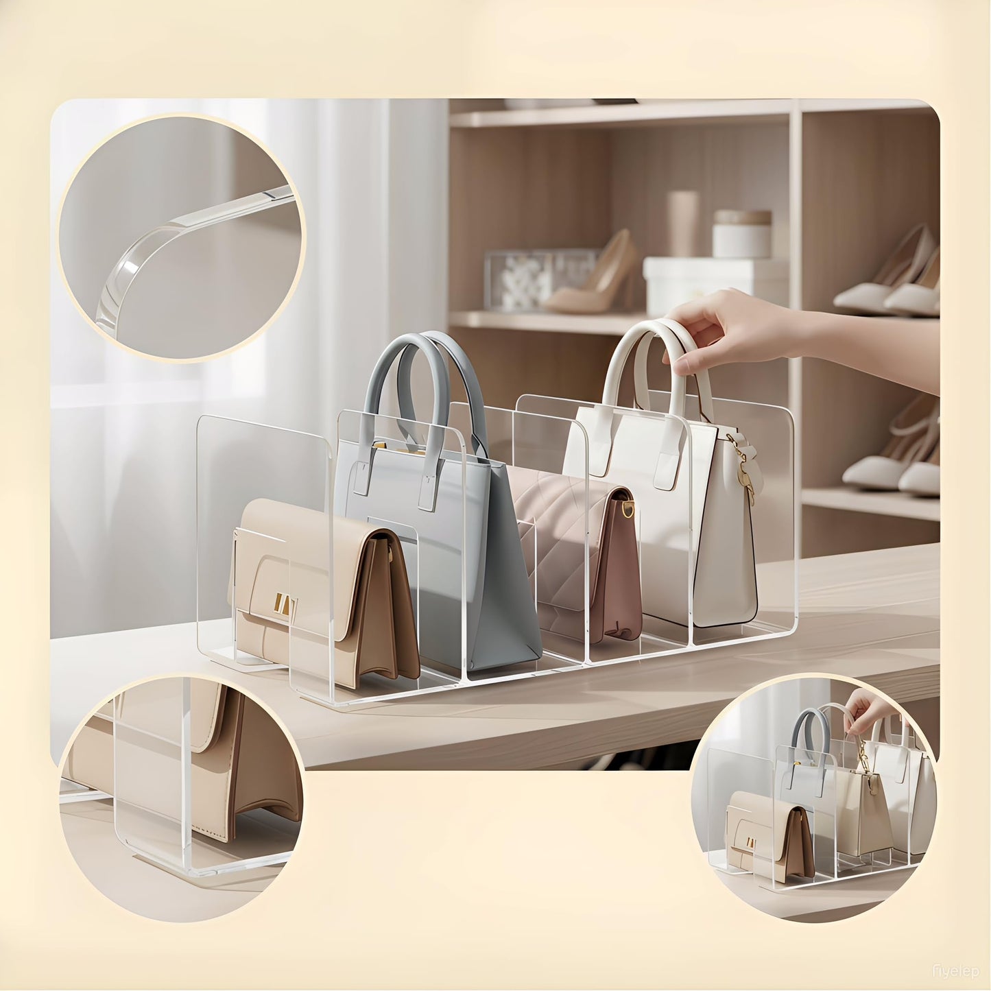 AMZABBY 2 Pack Acrylic Purse Organizer for Closet, 8-Slot Bag & Purse Organizer, No Assembly, Clear Handbag Storage Shelf .for Shelf Divider Handbags, Clothes, Sweater