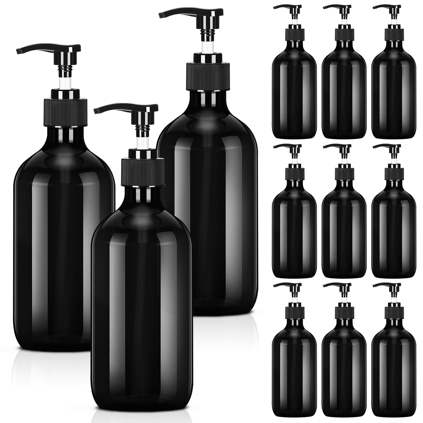 Tessco for you 12 Pack Black Soap Dispenser Empty Plastic Pump Bottles Dispenser Refillable Shampoo Container for Hand Sanitizer Soap Lotion Body Wash Conditioner Bathroom Kitchen Travel(12 Oz)
