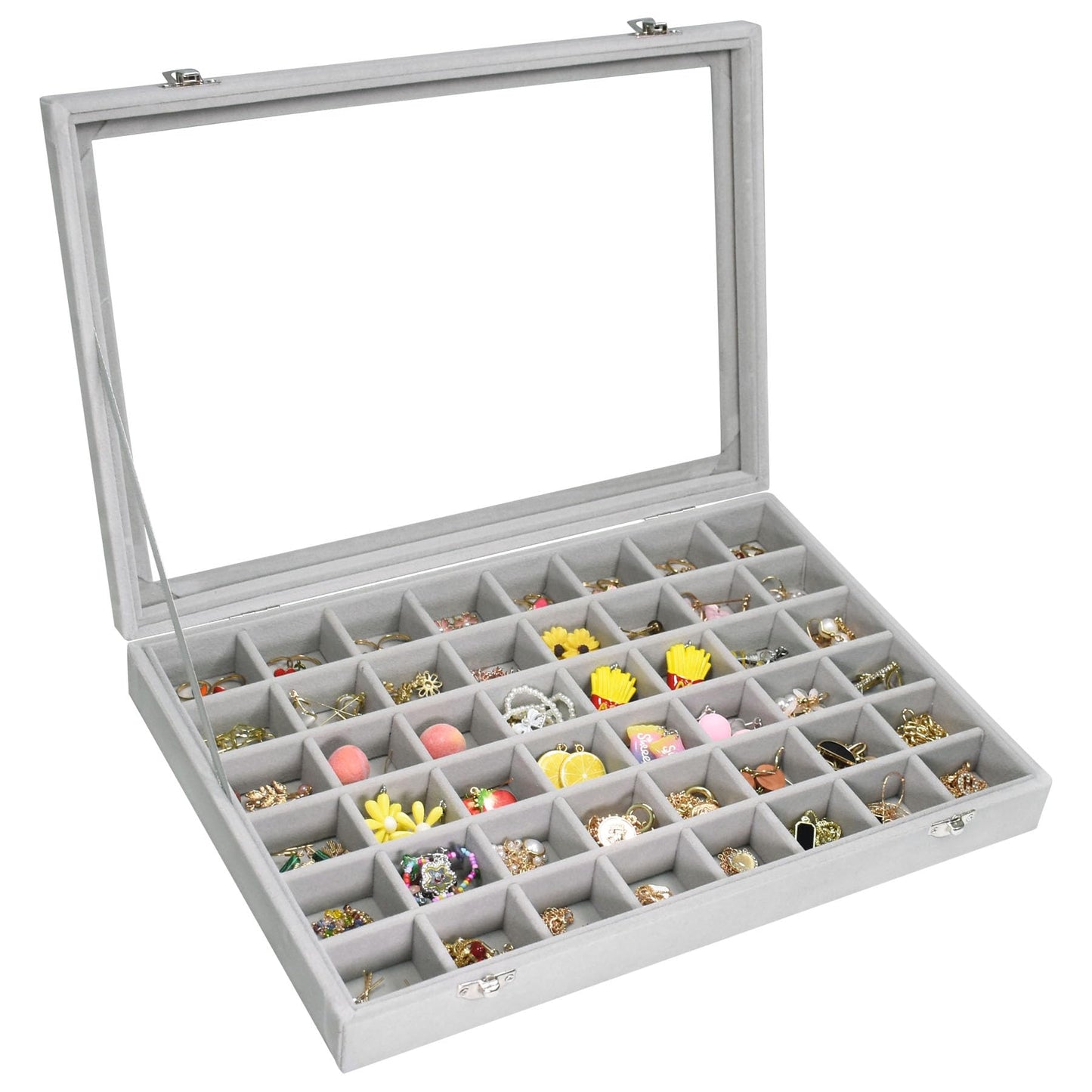 Vicoter Velvet Jewelry Tray 48 Compartments Jewelry Display Organizer with Transparent Cover Rings, Earrings, Necklaces, Pendants Storage Box for Girls, Wives, Mothers, Women