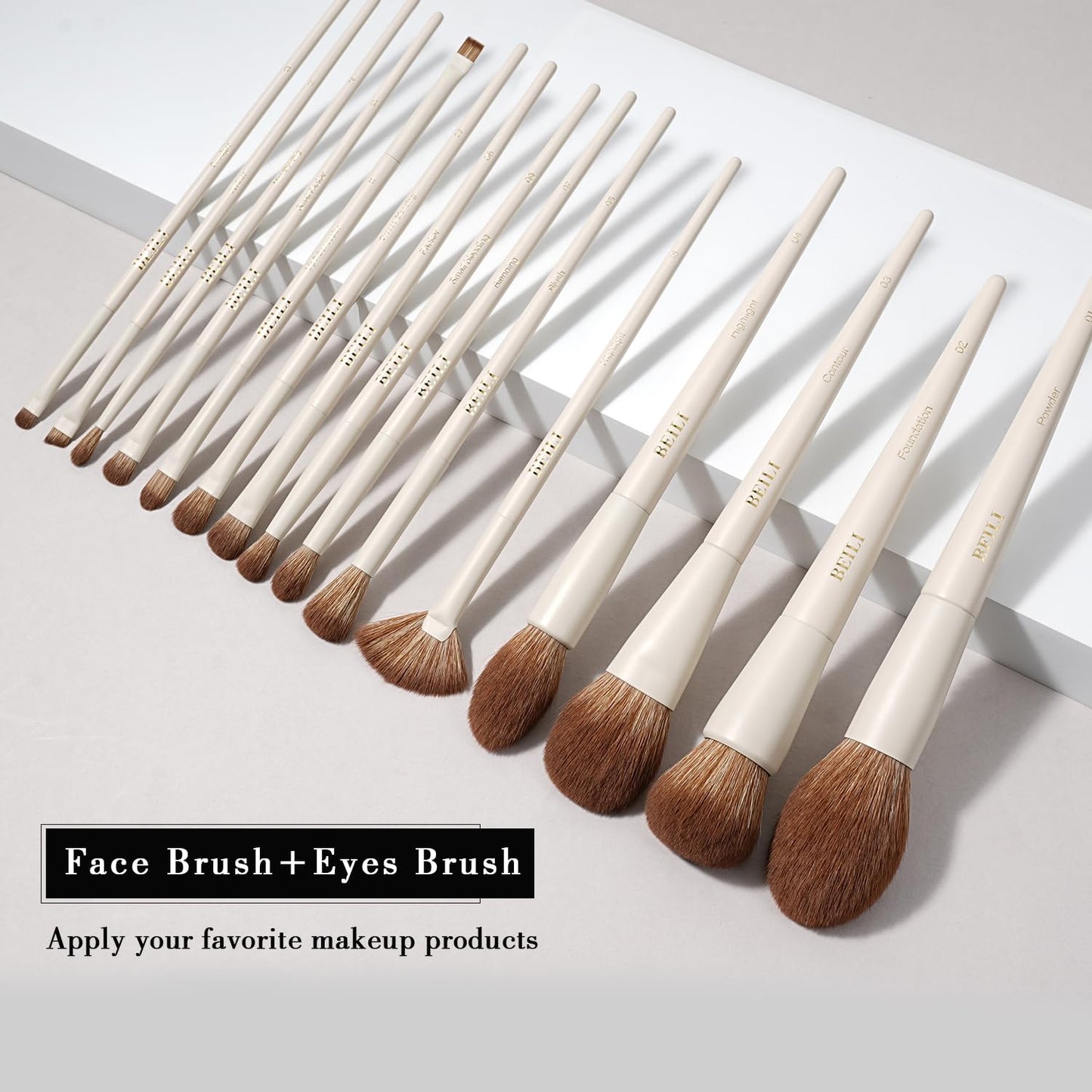BEILI 15-Piece Makeup Brush Set, Premium Synthetic Bristles, Foundation Powder Contour Blush Concealer Eye & Blending Brushes, Elegant Full Face Collection