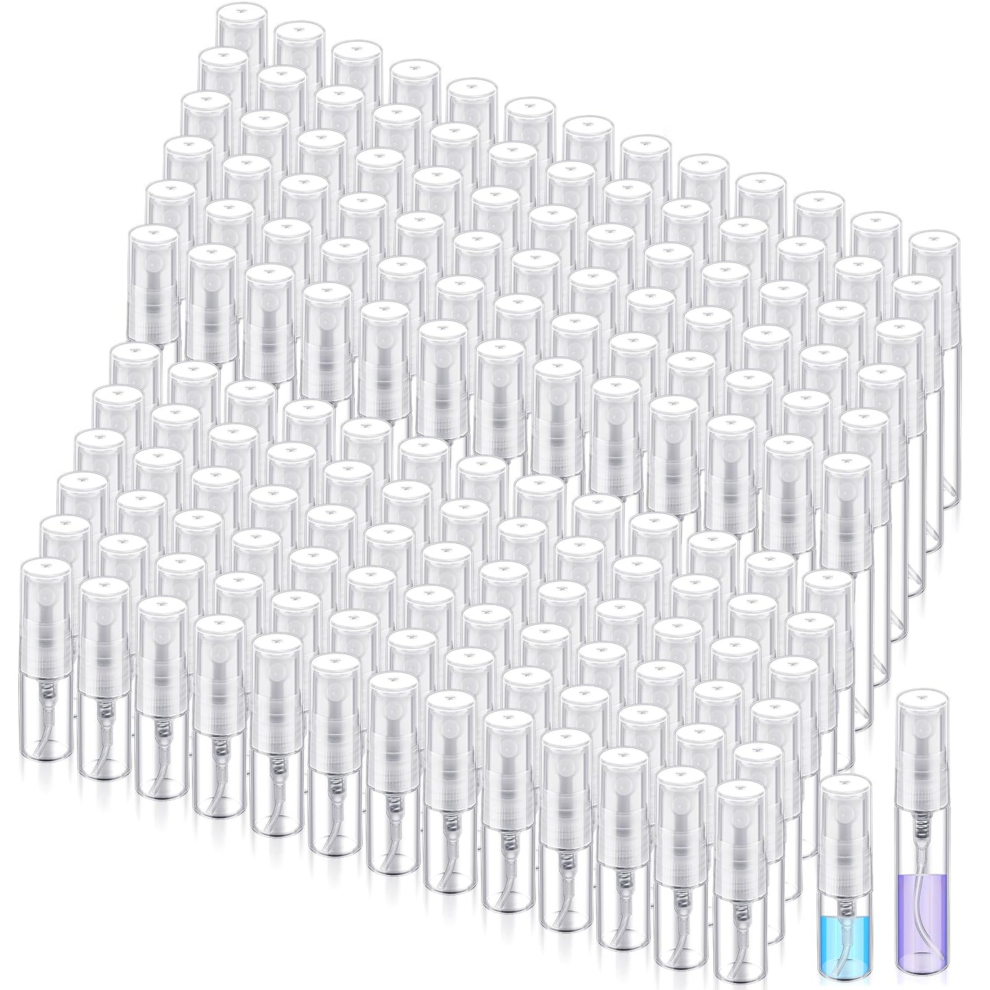 Zhehao 200 Pcs Mini Spray Bottles 2 ml, 5 ml Clear Glass Perfume Bottles Refillable Fine Mist Perfume Atomizer Portable Empty Sample Containers for Cleaning, Essential Oils, Travel (Clear Cap)