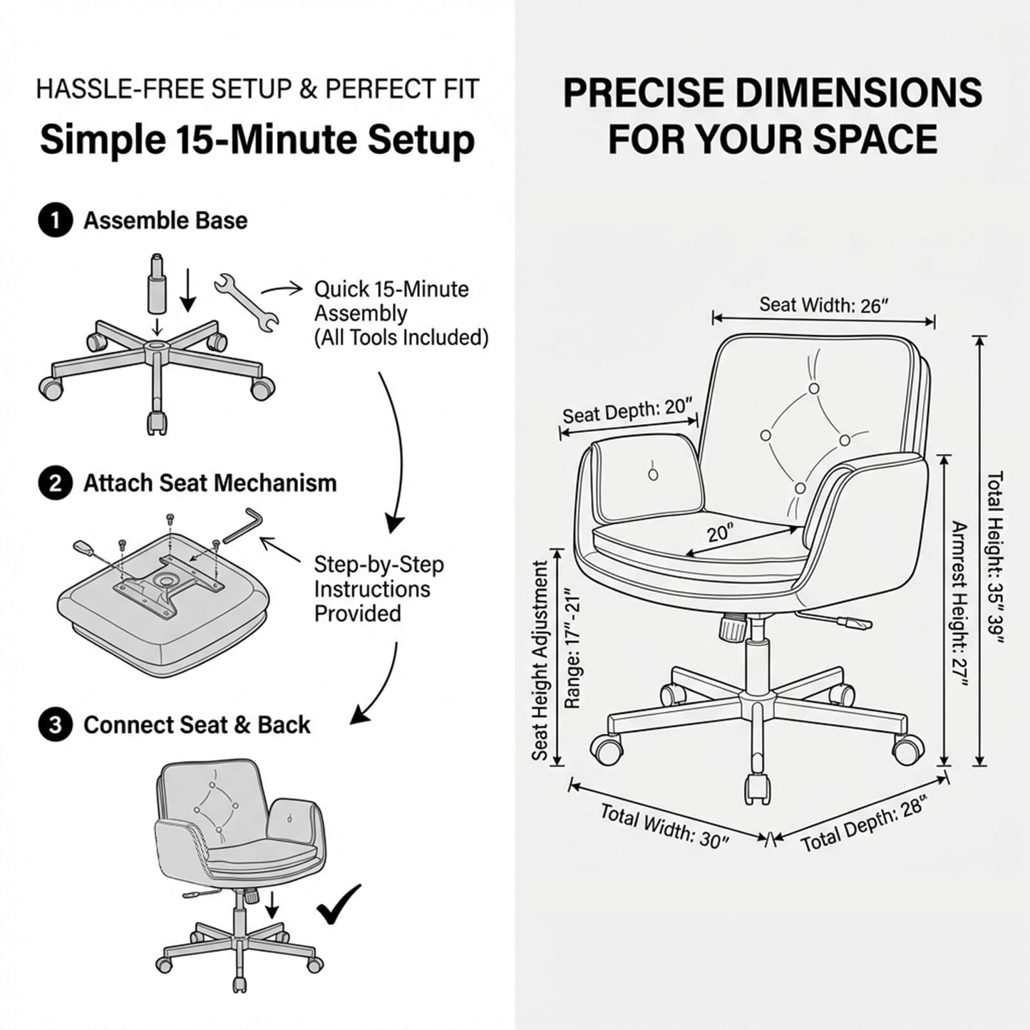 MOJAY Criss Cross Chair, Vanity Chair, Pretty Fancy Desk Chair, Cross Legged Office Chair for Girls, 360°Swivel Height Adjustable Reception Chair (Black PU)