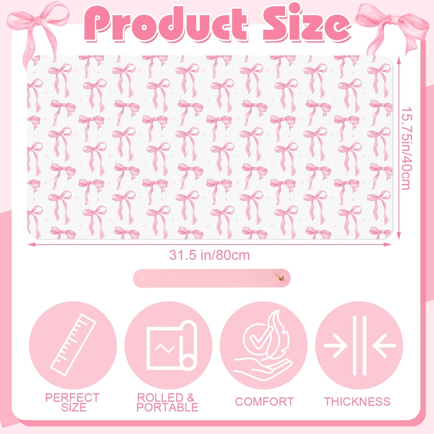 Teenyyou Coquette Bow Makeup Mat for Vanity Top Protector Back to School Gift 31.5" X15.7" Dual Side Leather Desk Mouse Pad Girly Waterproof Nonstick Dressing Vanity Cover for Women Home Office