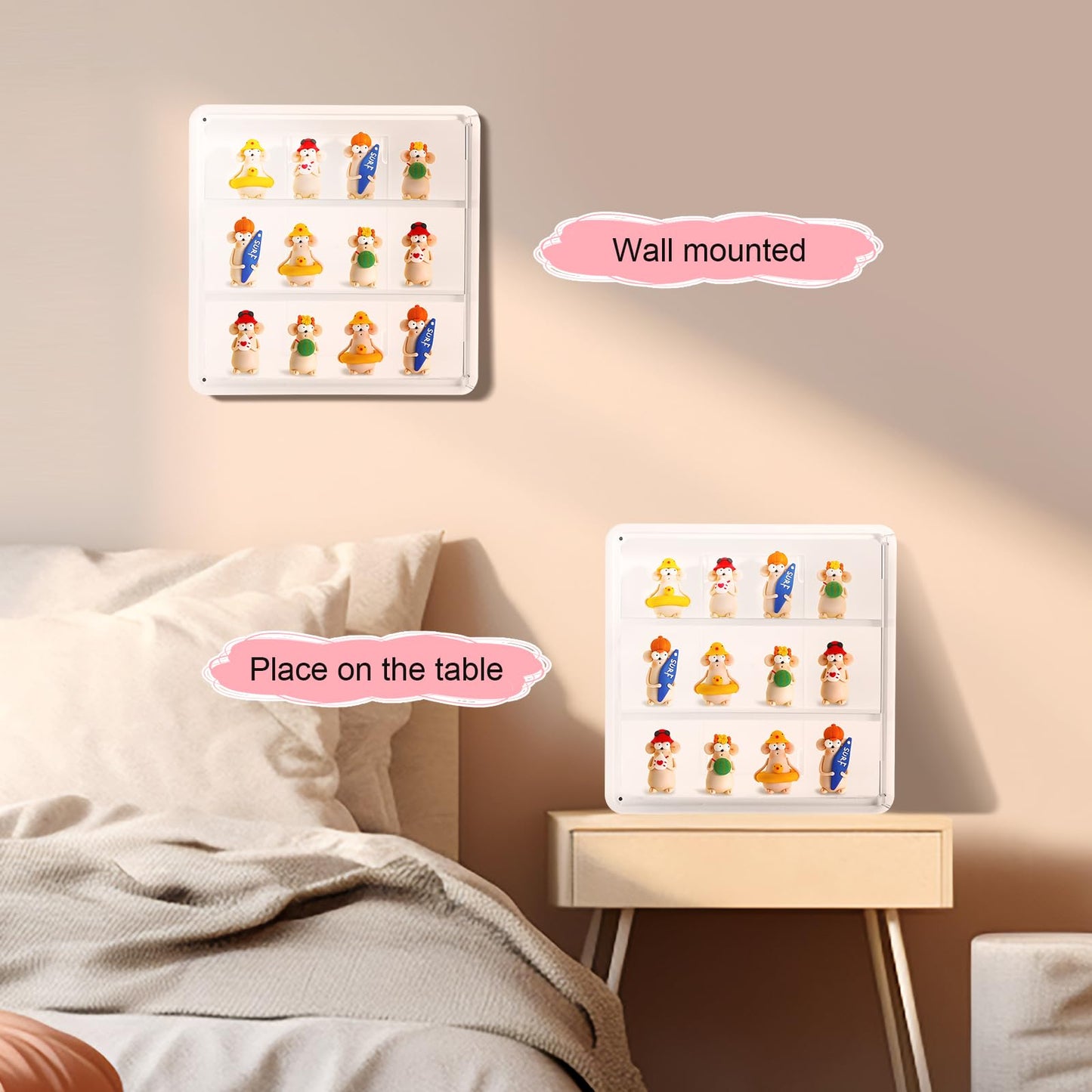 Honeydak 4 Pcs Clear Display Case for Figures Wall-Mounted Doll Storage Box 3Tiers Dust Proof Acrylic Figure Display Case with Magnetic Door for Collectible Mini Figures Toys 11.81 x 11.81 x 3.15 inch