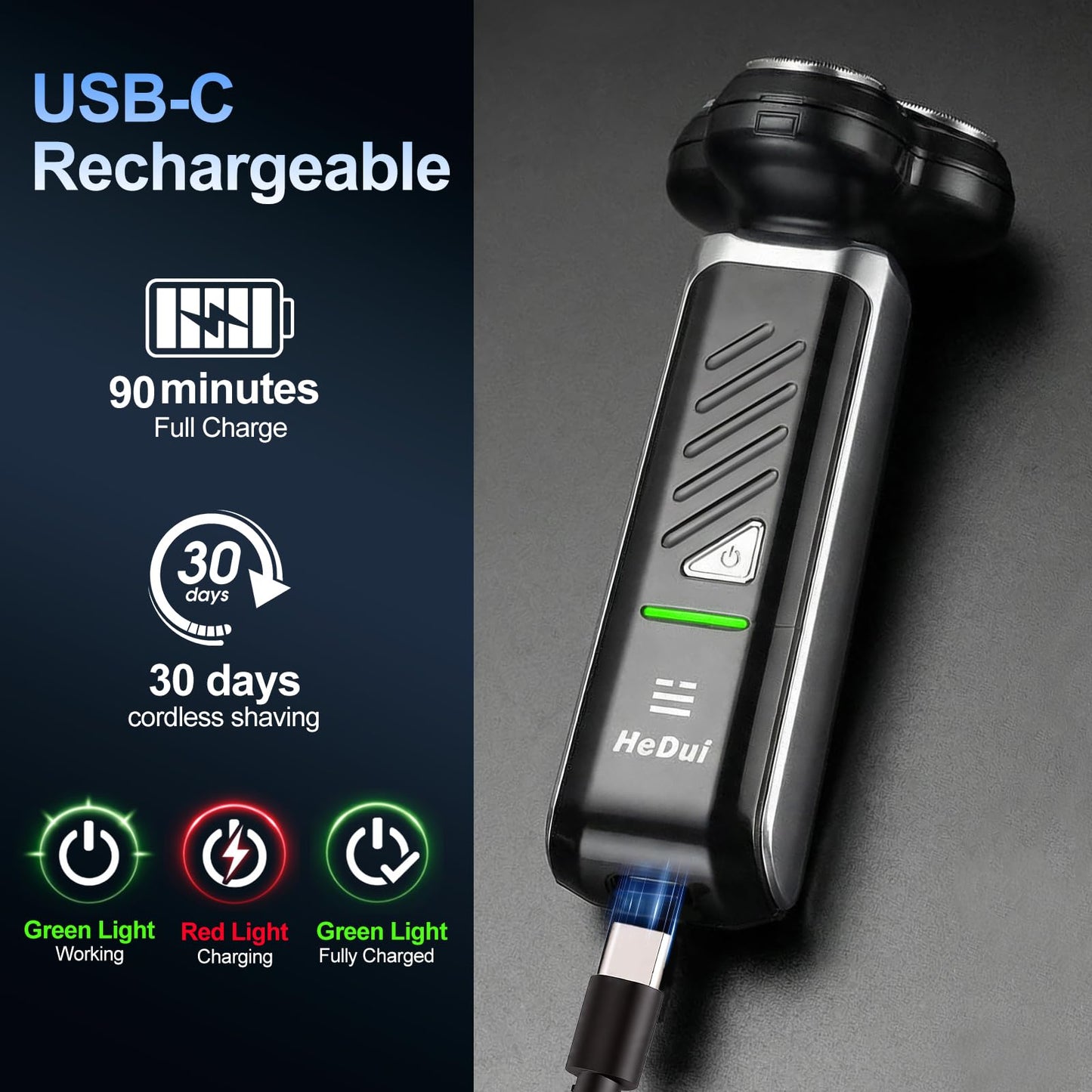 5-Pack Electric Rotary Shavers for Men 3D Floating Head Rotary Razor USB-C Rechargeable Easy Clean Magnetic Head Ideal Gift for Dad Husband Travel Razor for Men Stocking Stuffers