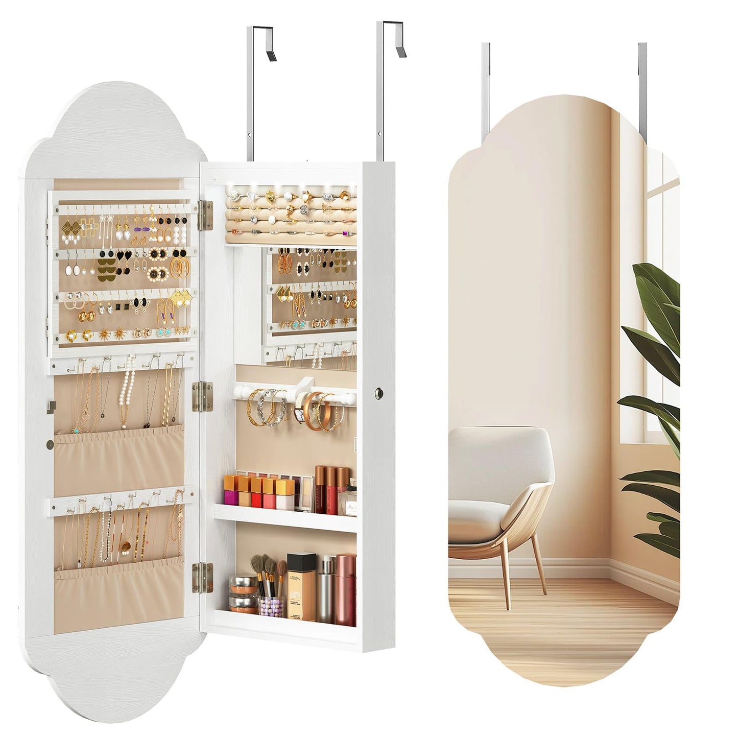 HOOBRO Jewelry Cabinet Wall/Door Mounted, LED Jewelry Organizer, Lockable