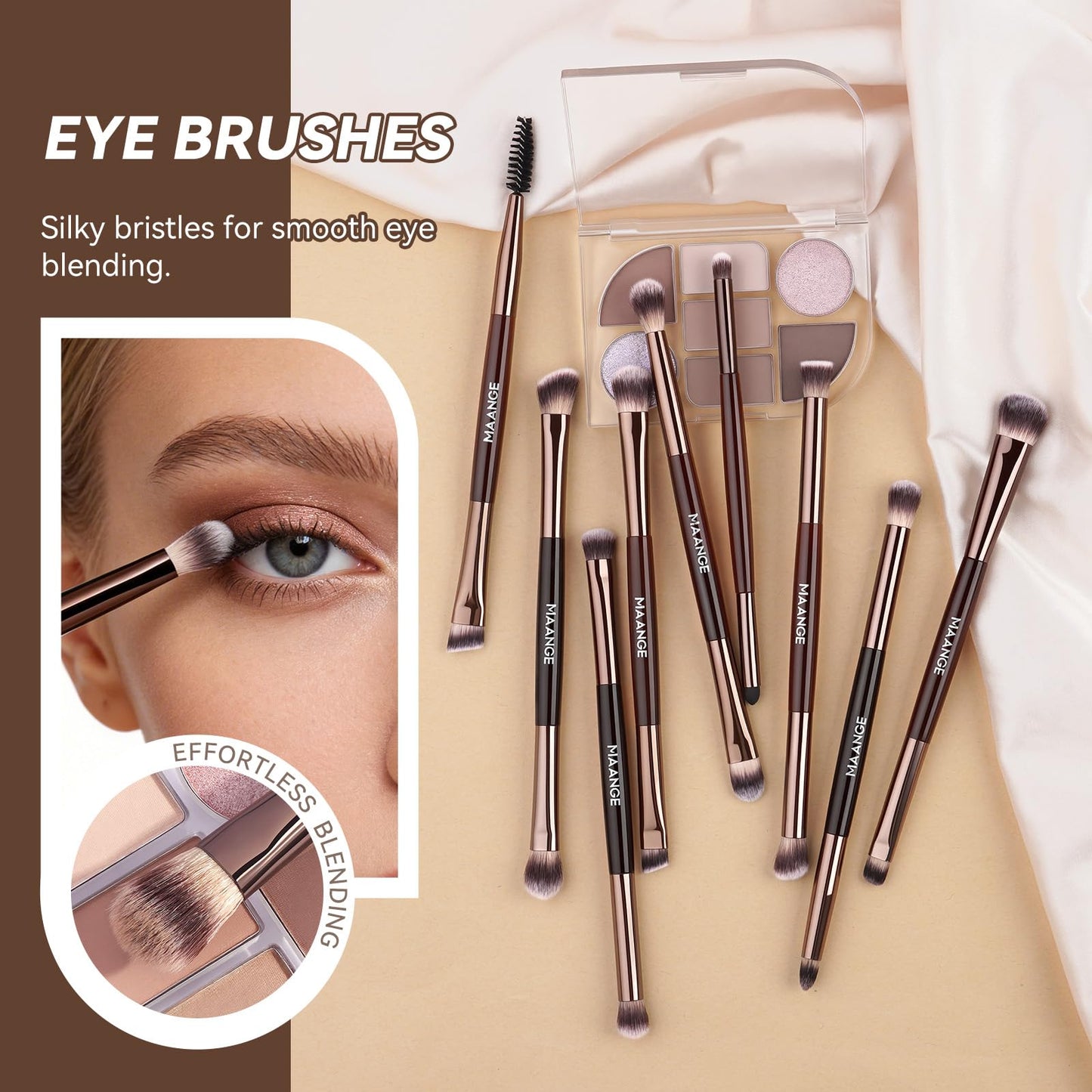 MAANGE 13 Pcs Foundation Makeup Brush Set With Bag, Make up Brushes, Double-End Multi Functional Makeup Brushes, Professional Face Brush Set Tools For Liquid Powder Concealer Cream Blush (Coffee)