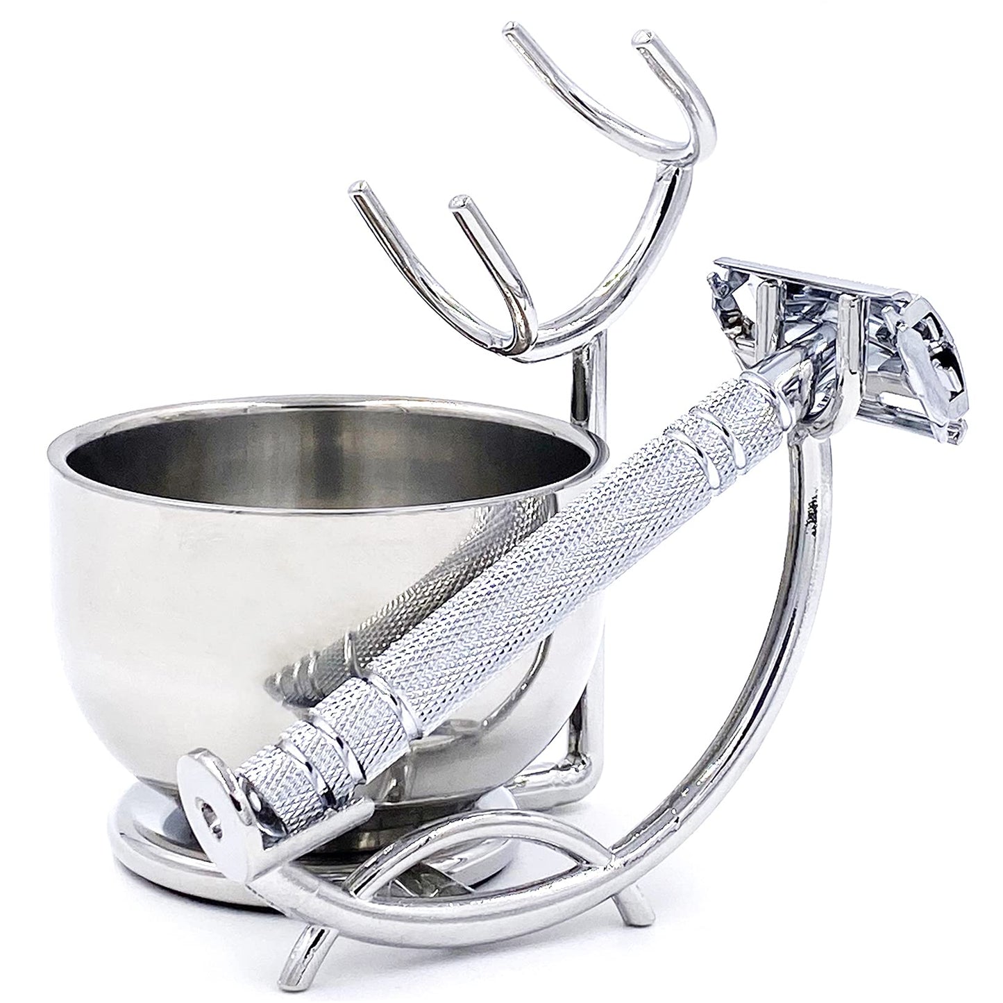 SANWA Grooming Shaving Kit for Men,Shaving Razor and Brush Stand with Stainless Steel Shaving Soap Bowl