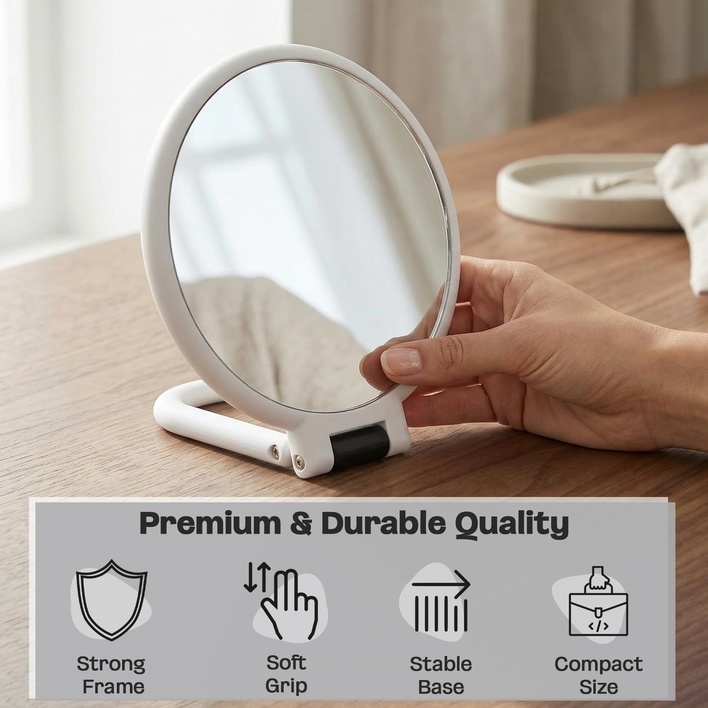 Danielle Soft Touch Hand Held Mirror, White