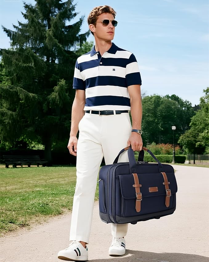 Rolling Laptop Bag for Men and Women, 17 Inch Roller Computer Briefcase, Underseat Carry On Luggage Suitcase with Wheels, Waterproof 2 Wheeled Case for Work, Travel, College, Mobile Office Bag, Navy