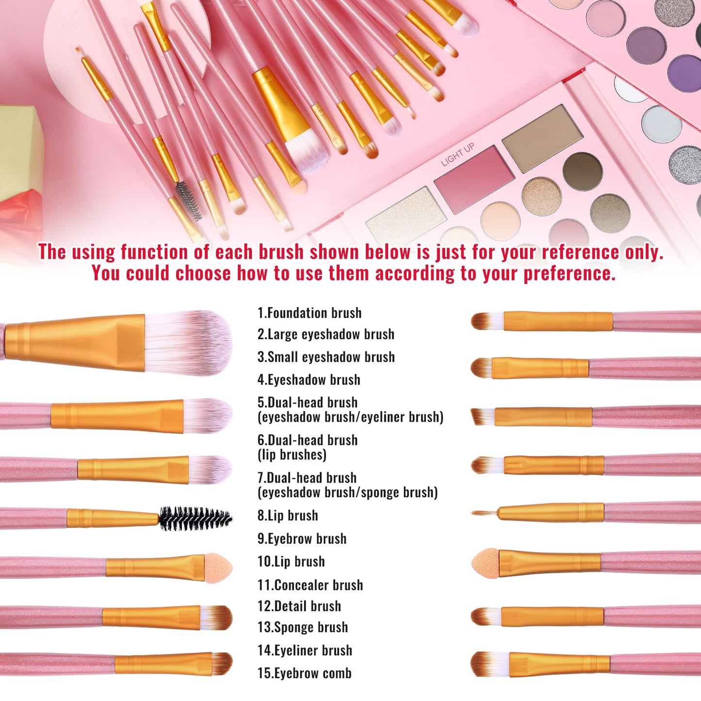 UCANBE Eyeshadow Palette with 15Pcs Brushes Makeup Set, Pigmented 86 Colots Make Up Pallet Gift Sets, Matte Shimmer Metallic Eye Shadow Highlighter Contour Blush Powder Christmas Valebtines Beauty Kit