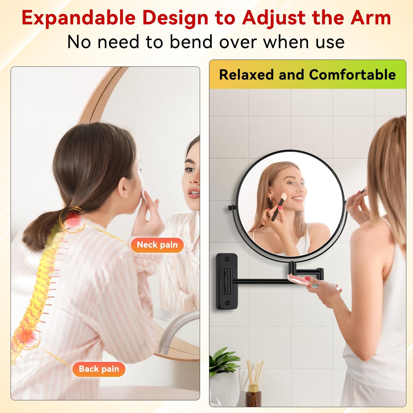 Hahoray Wall Mounted Magnifying Makeup Mirror, 8 Inch 1X/20X Bathroom Shaving Mirror with Extendable Arm, 360° Swivel Double Sided Wall Mount Mirror for Makeup, Shaving and Grooming, Black