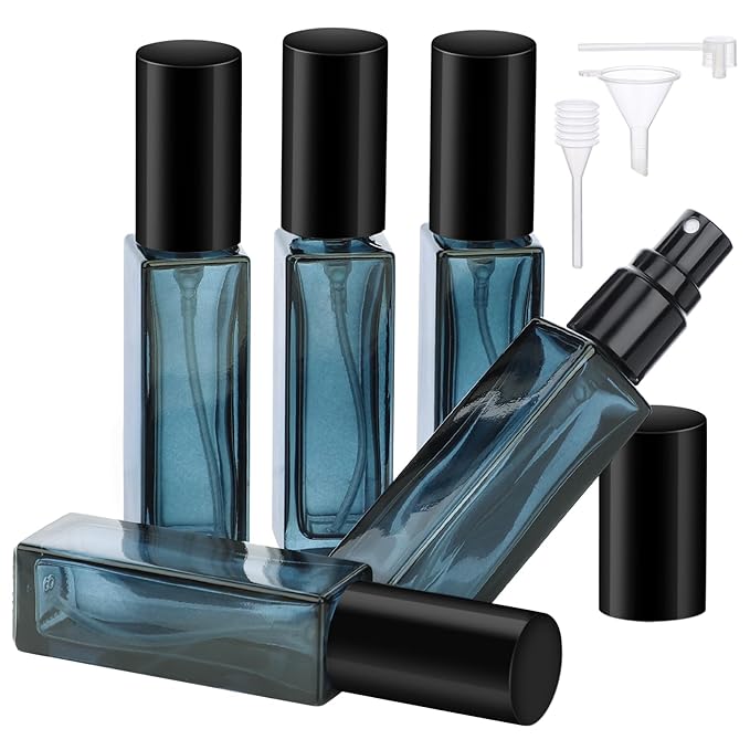 Segbeauty Glass Perfume Bottles, 5 Pack 10ML Refillable Mini Perfume Bottle Travel, Portable Leak-proof Square Spray Pump Bottle Atomizer Dispensing Containers with Lids for Fragrance Essential Oil