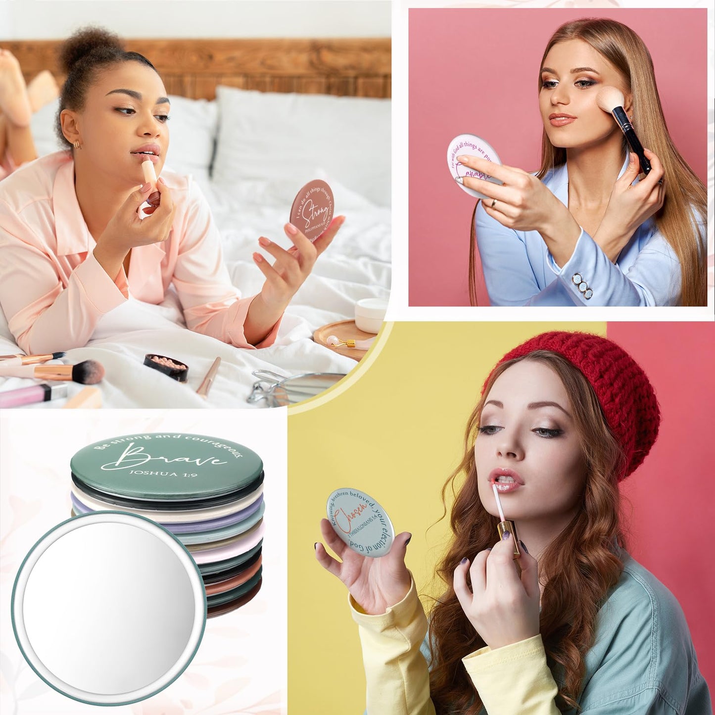 Geelin Mini Christian Gifts Mirror for Women Bulk Inspirational Bible Verse Scripture Portable Mirrors Small Church Gifts for Mother Women History Month VBS Party Favor(72 Pcs,Retro)