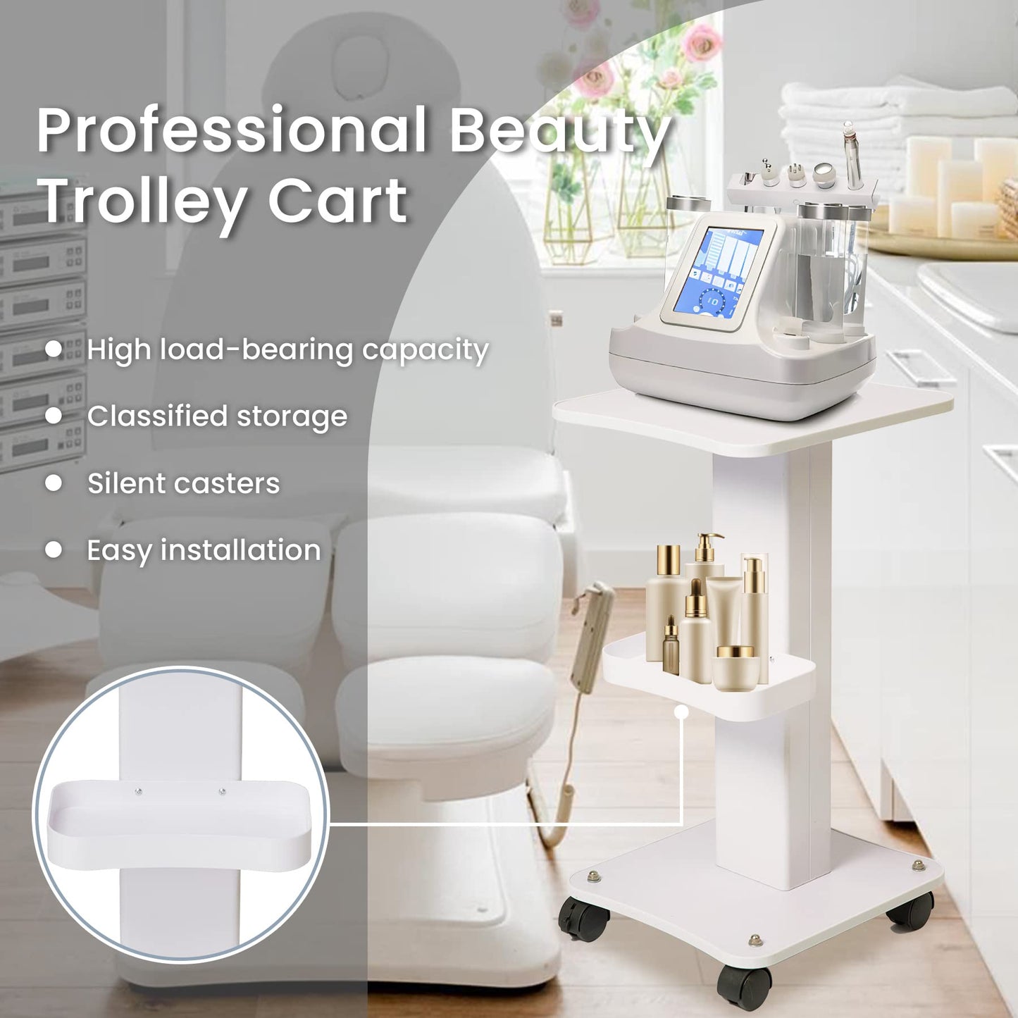 SEA PUNK Salon Spa Trolley, Esthetician Cart with Wheels, Beauty Rolling Trolley Stand Instrument, Tray Rolling Cart with Storage Tray