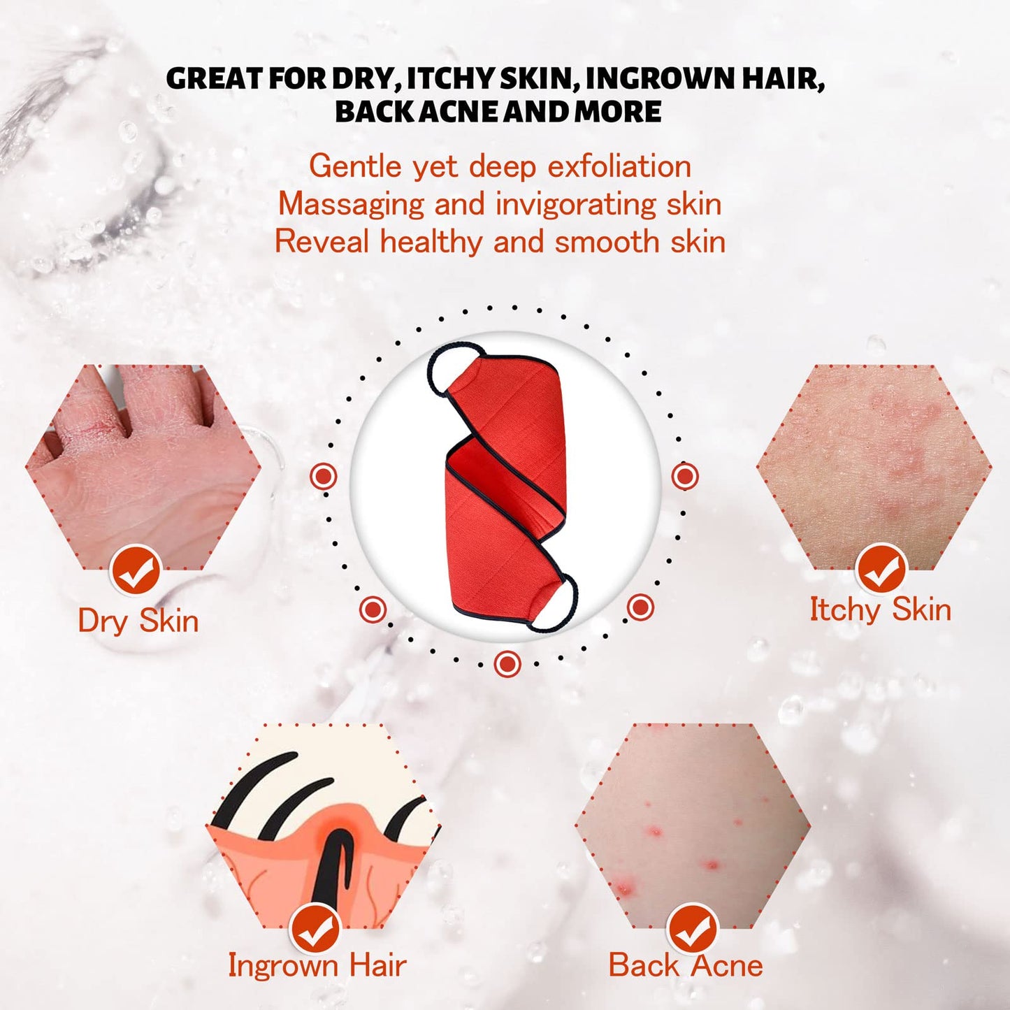 Evridwear Exfoliating Body Scrubber with Handles Back Washer Back Scrubber for Shower Bath Dry Skin Whole Body Deep Clean Men Women(Moderate Exfoliation)