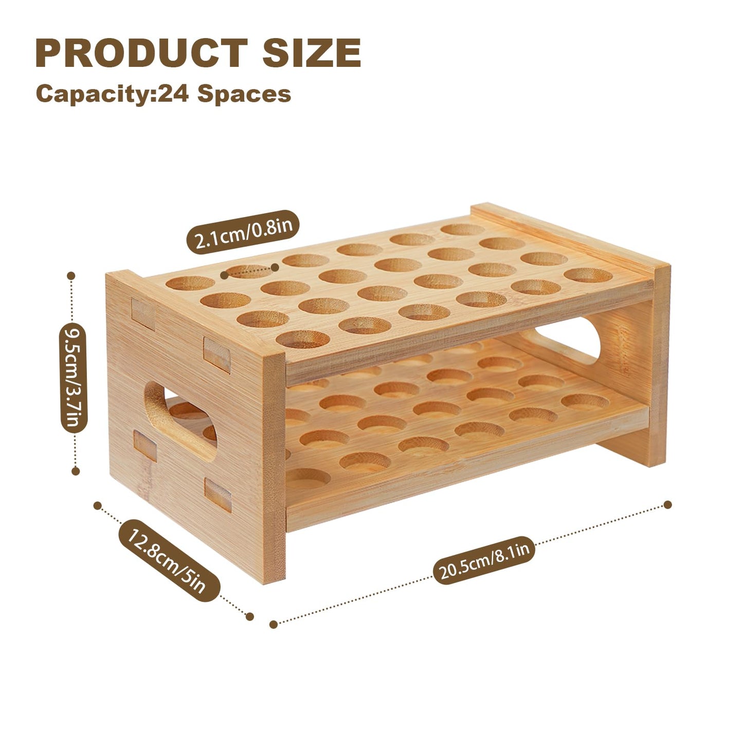 OSZKO Bamboo Perfume Holder Compatible with Scentbird, Ultra-Sturdy Design Roller Ball Perfume Organizer Display Stand, Tool-Free Setup, 24 Slots for Perfume Oils, Lip Gloss, Lipstick, Essential Oil