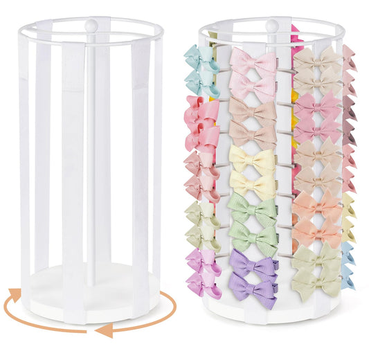 Dahey Bow Holder for Girls Hair Bows, Modern Hair Bow Organizer 360° Rotation Hair Accessories Organizer Storage Stand Display for Girls, White