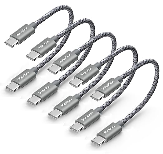CLEEFUN Short USB C to USB C Cable 60W, USBC to USBC, [5-Pack, 1 ft] Type C to C Charger Cord Fast Charging for iPhone 16 15 Pro Max/Plus, for Samsung Galaxy S24 S23, for iPad/MacBook Pro/Air