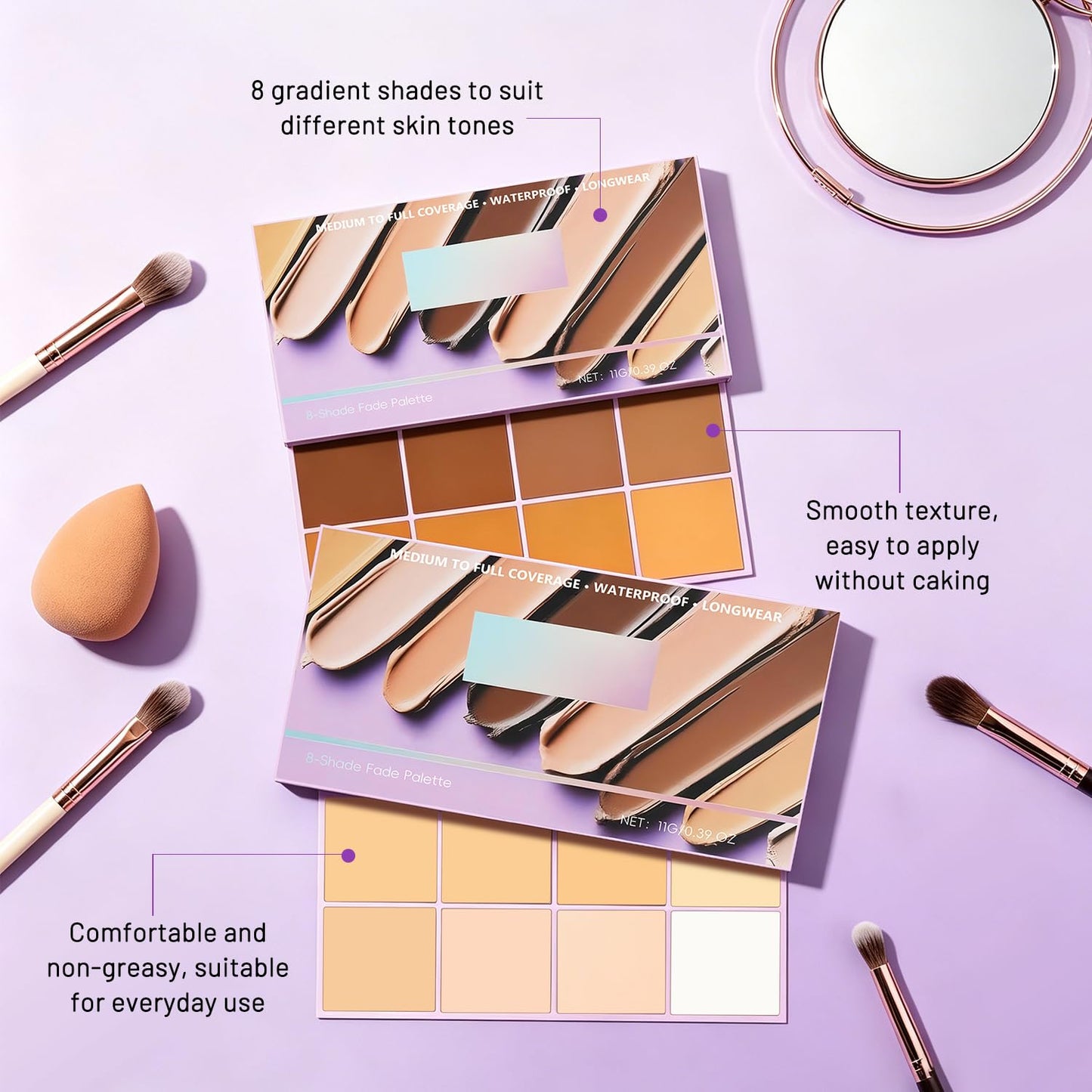 Soft Matte Cream Concealer Palette | 8 Shades | Waterproof Full Coverage | Long Lasting Lightweight Formula | with Applicator for Blemishes Cover (Medium)