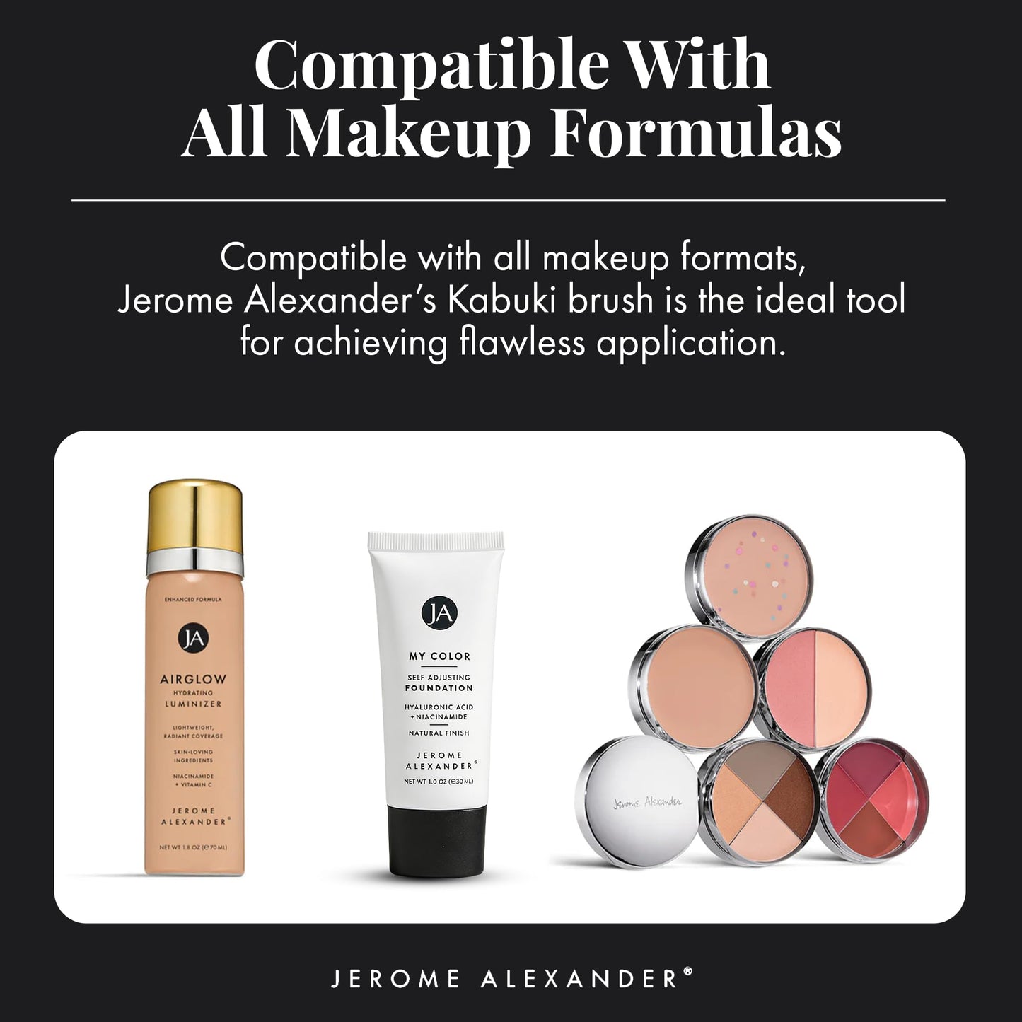 Jerome Alexander Angled Kabuki Foundation Brush (Black) - Flat Top Buffer Brush for Seamless Blending of Liquid, Cream & Powder Makeup - Buildable Coverage Without Caking - Pro Vegan Bristles