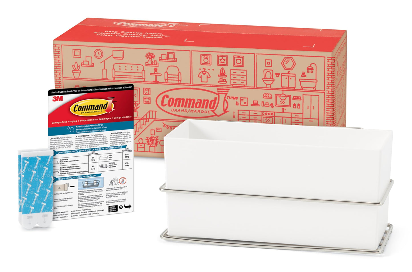 Command Wall and Cabinet Organizer with Water Resistant Strips, Organize Your Bathroom, Easy to Open Packaging
