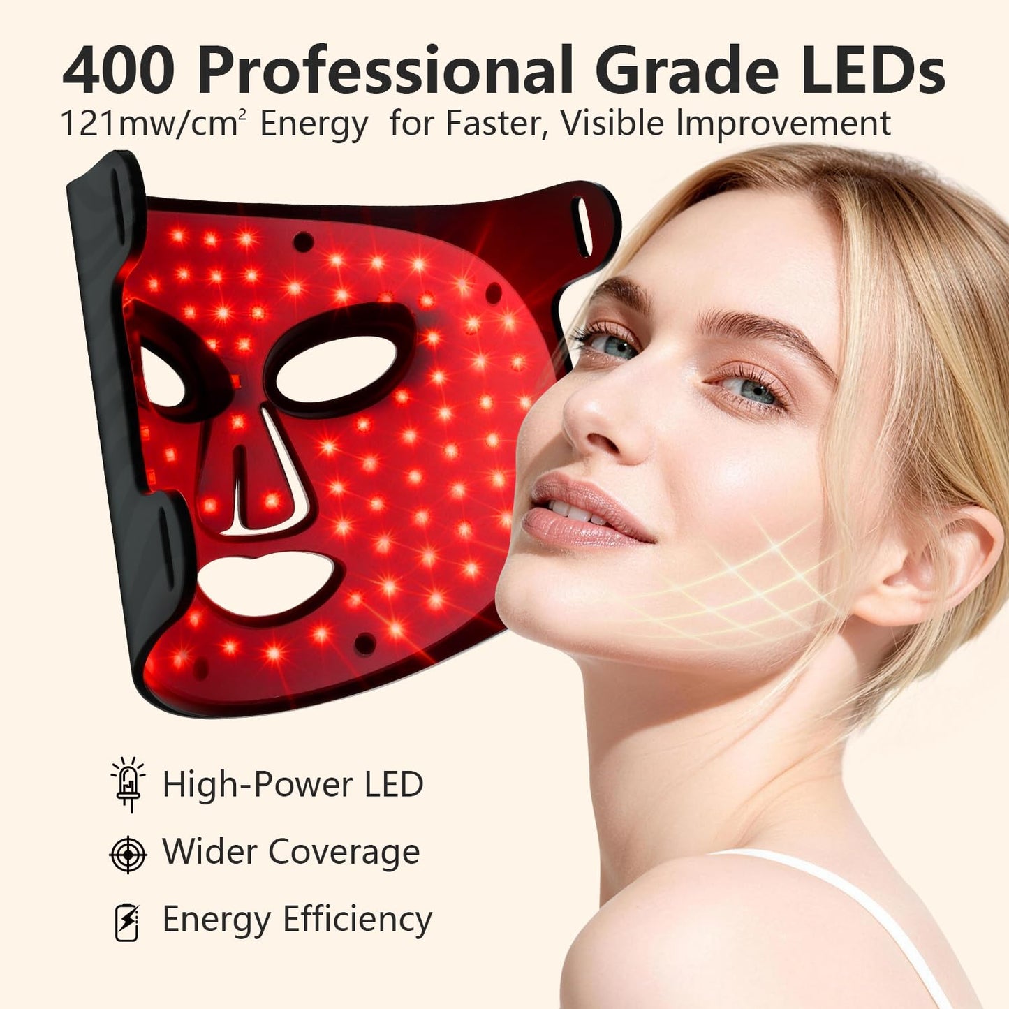 IUUQY 4-Color Red Light Therapy for Face, 400 LED Red Light Therapy Mask with Timing Function, Portable Led Face Mask Light Therapy for Home & Travel