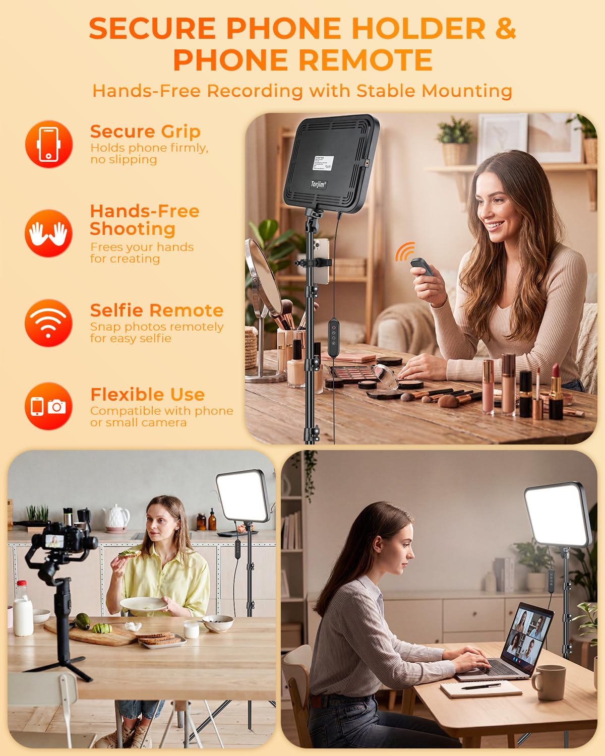 Torjim 12 Inch Video Light Kit for Creators, 30W High Brightness Studio Lights with Tripod Stand & Phone Holder, 3000-6500K Adjustable Photography Lighting for Clearer YouTube Streaming Home Studio