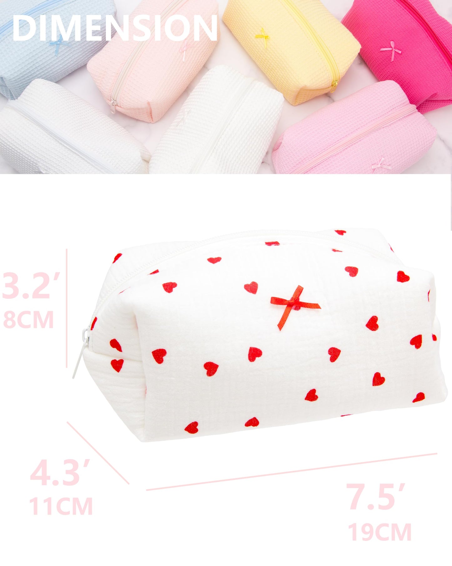 PAZIMIIK 6PCS Cozy Makeup Bag Small Aesthetic Travel Zipper Cosmetic Pouch for Women Make Up Beauty Accessories Brushes,Heart Red